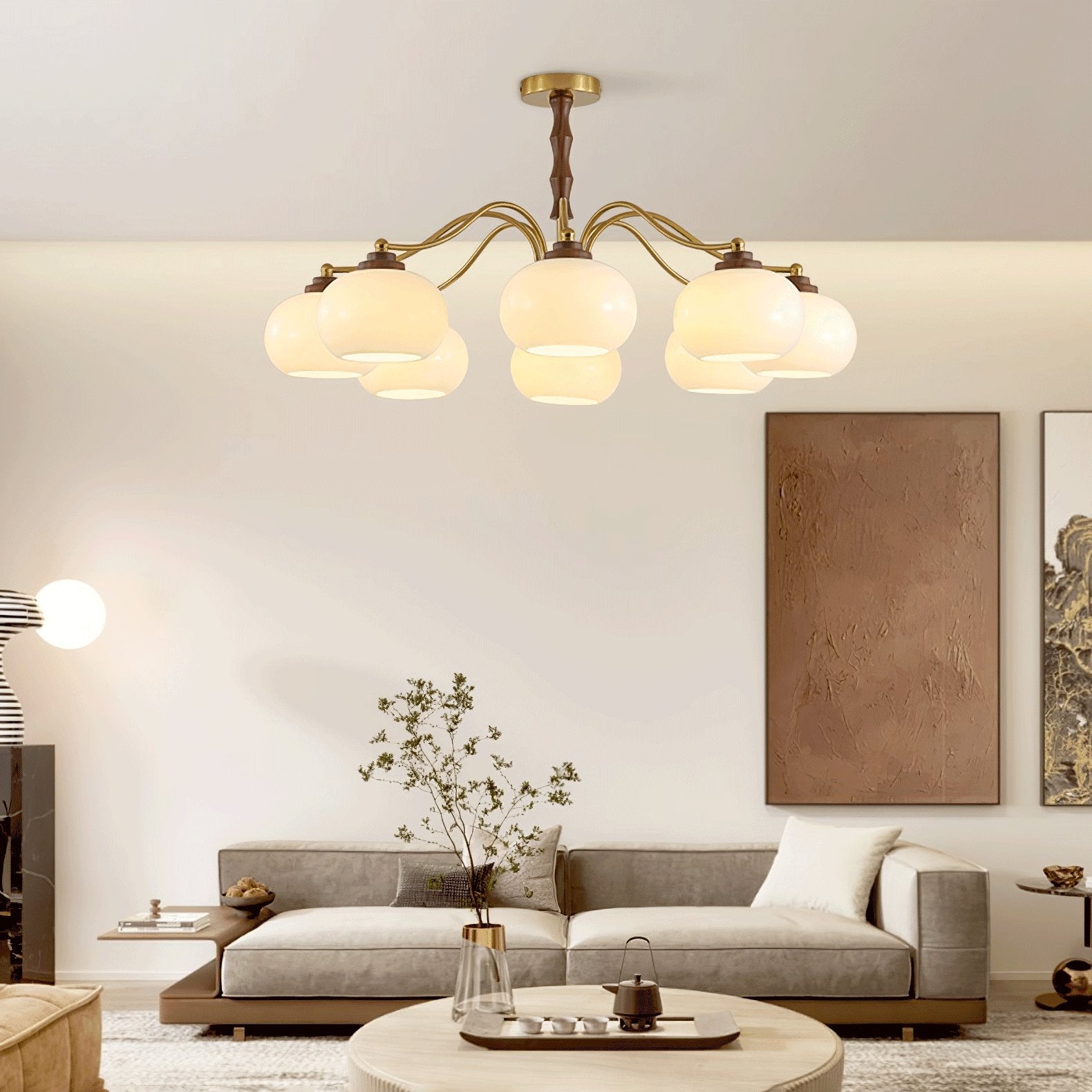 Lustra Chandelier Walnut Glass Globe-Neutral Decor