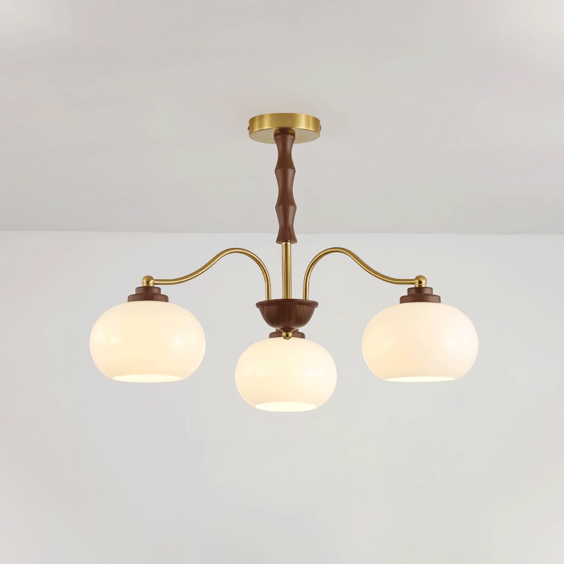 Lustra Chandelier Walnut Glass Globe-Neutral Decor