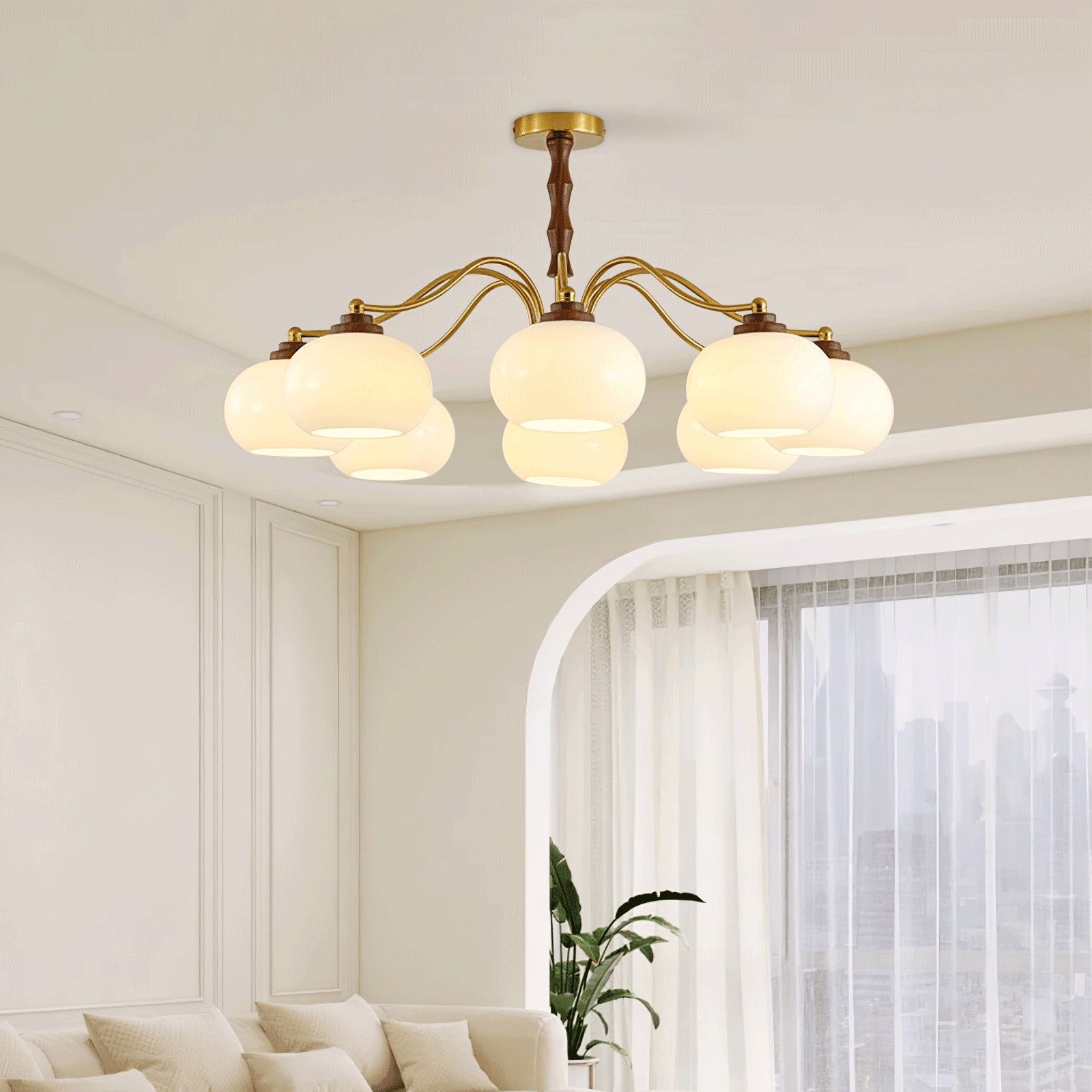 Lustra Chandelier Walnut Glass Globe-Neutral Decor