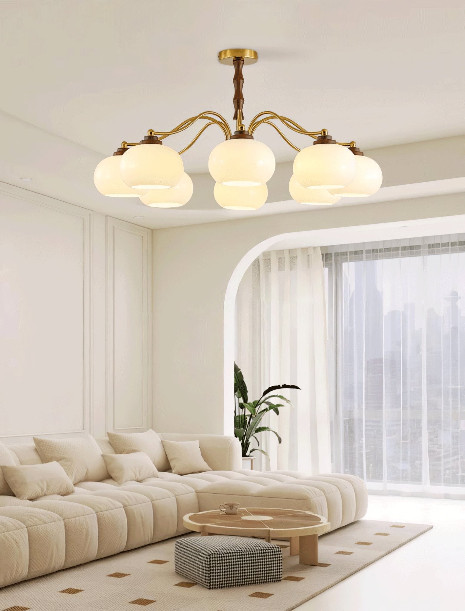 Lustra Chandelier Walnut Glass Globe-Neutral Decor