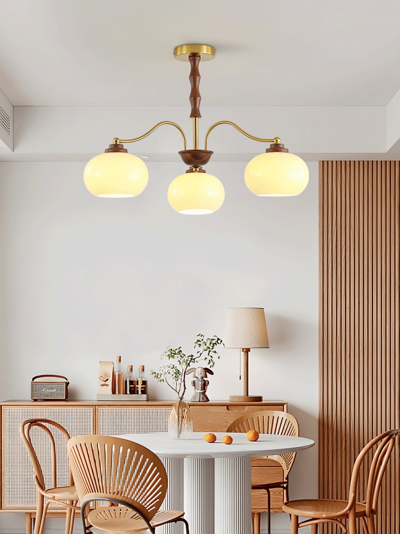 Lustra Chandelier Walnut Glass Globe-Neutral Decor