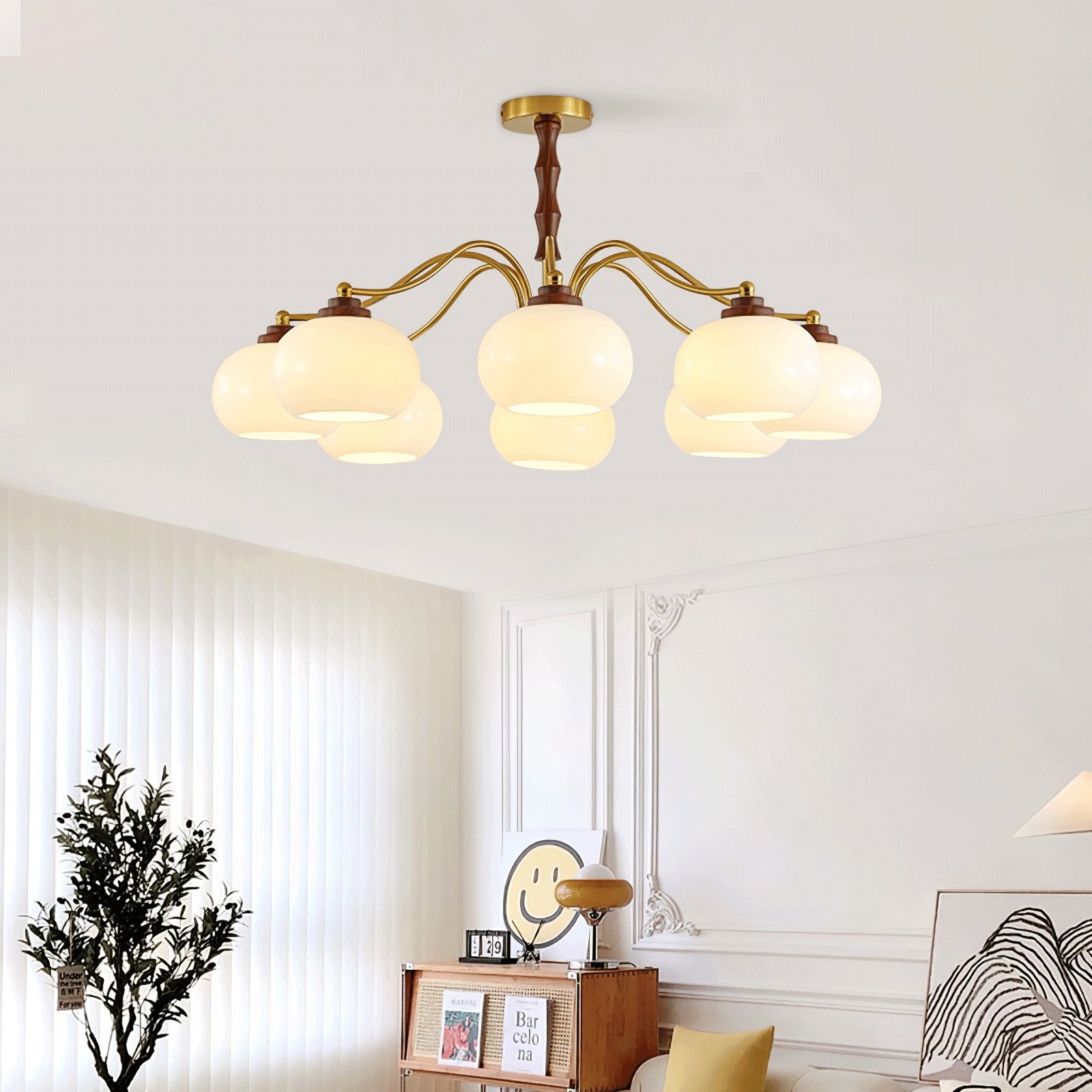 Lustra Chandelier Walnut Glass Globe-Neutral Decor