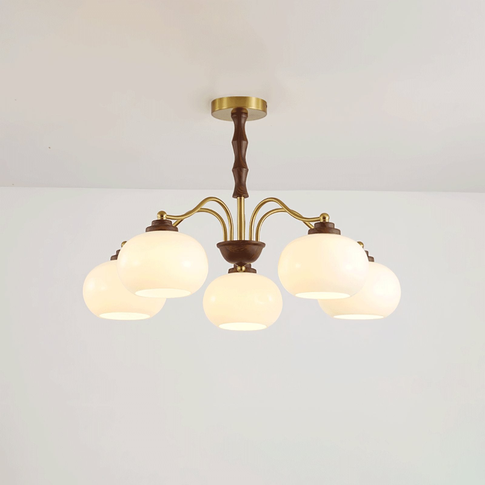 Lustra Chandelier Walnut Glass Globe-Neutral Decor