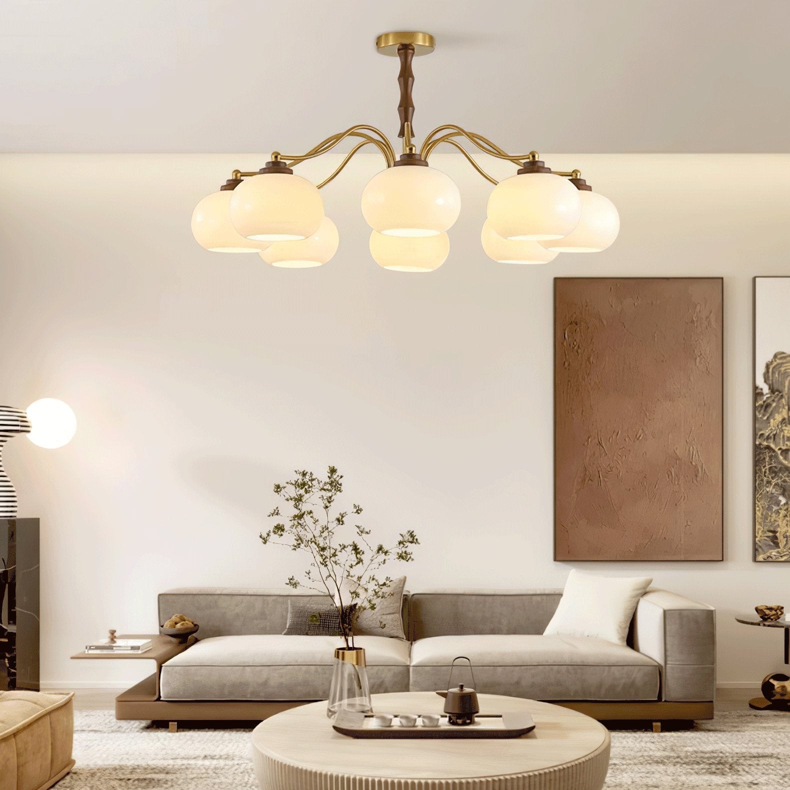 Lustra Chandelier Walnut Glass Globe-Neutral Decor