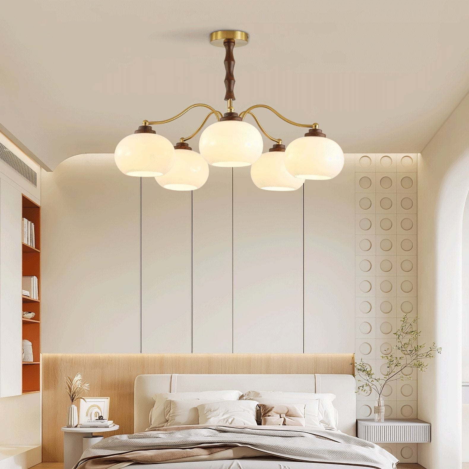 Lustra Chandelier Walnut Glass Globe-Neutral Decor
