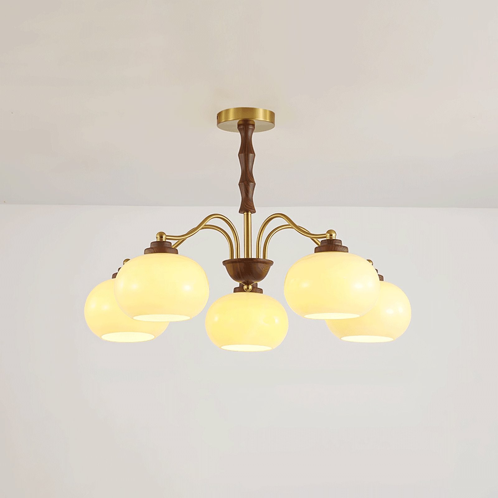 Lustra Chandelier Walnut Glass Globe-Neutral Decor
