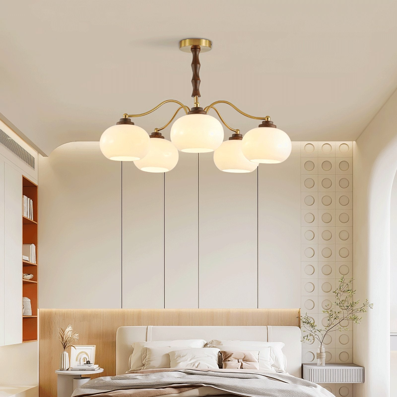 Lustra Chandelier Walnut Glass Globe-Neutral Decor