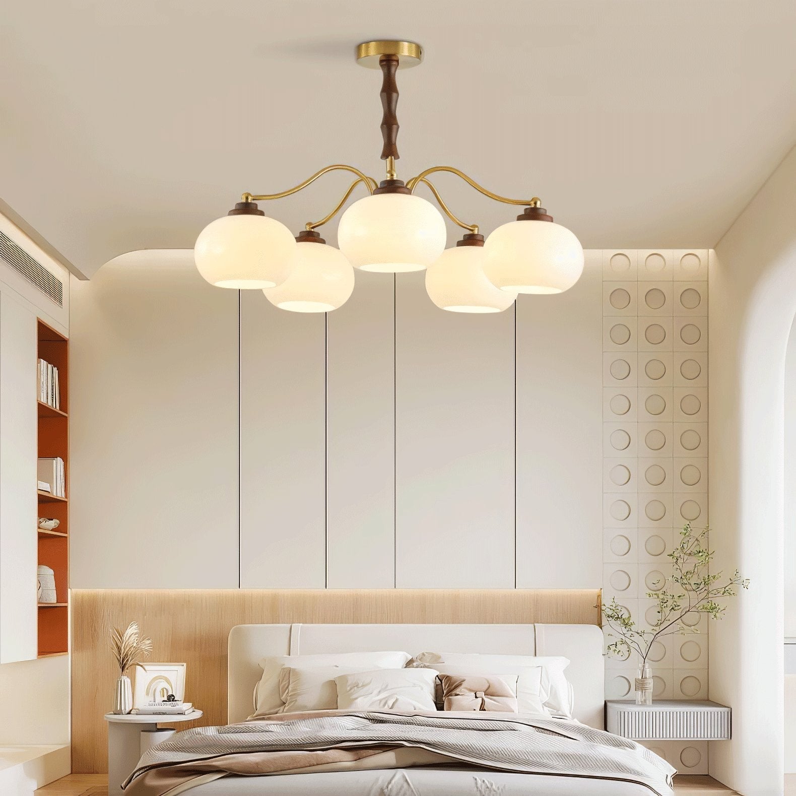 Lustra Chandelier Walnut Glass Globe-Neutral Decor