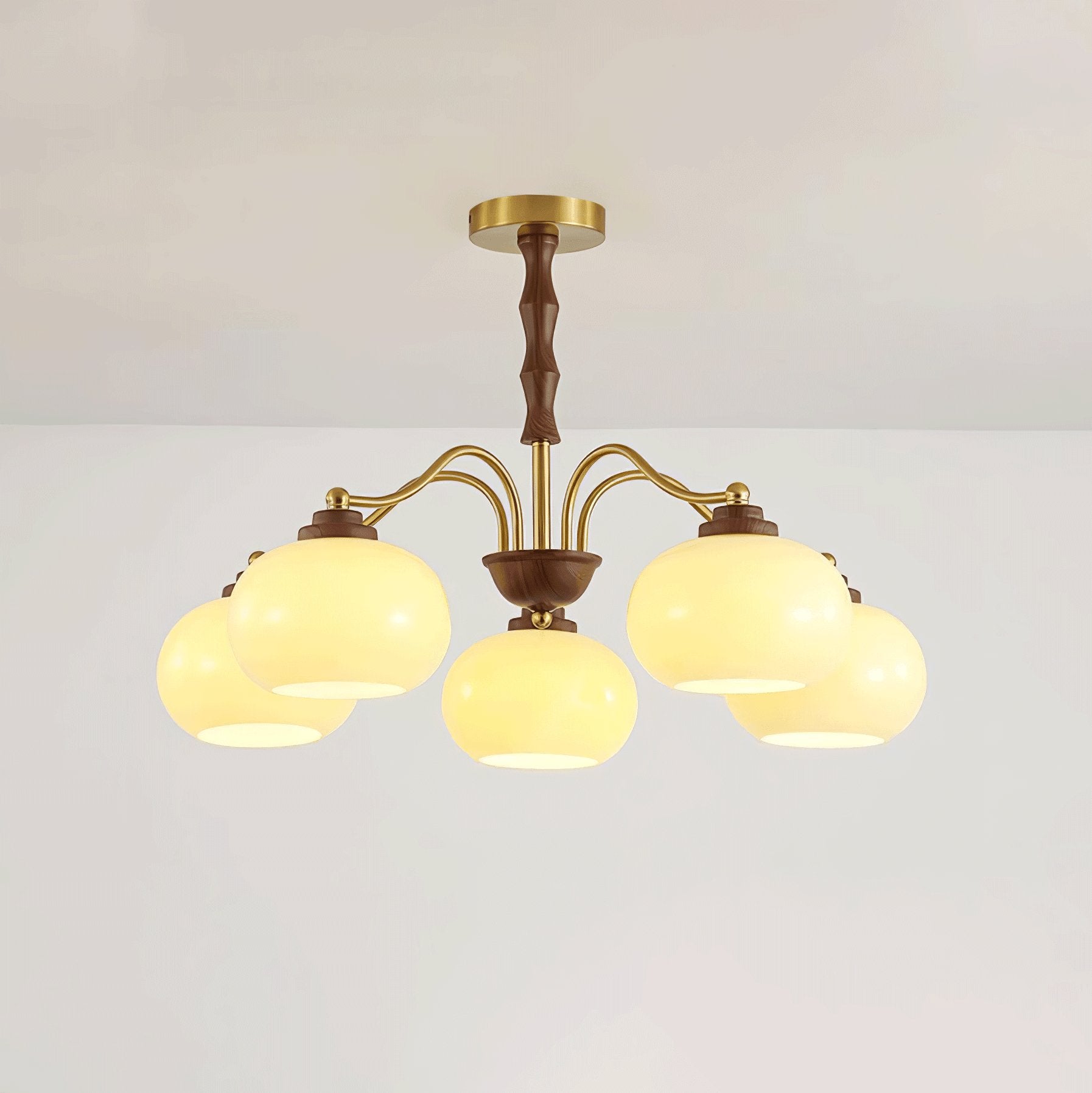 Lustra Chandelier Walnut Glass Globe-Neutral Decor