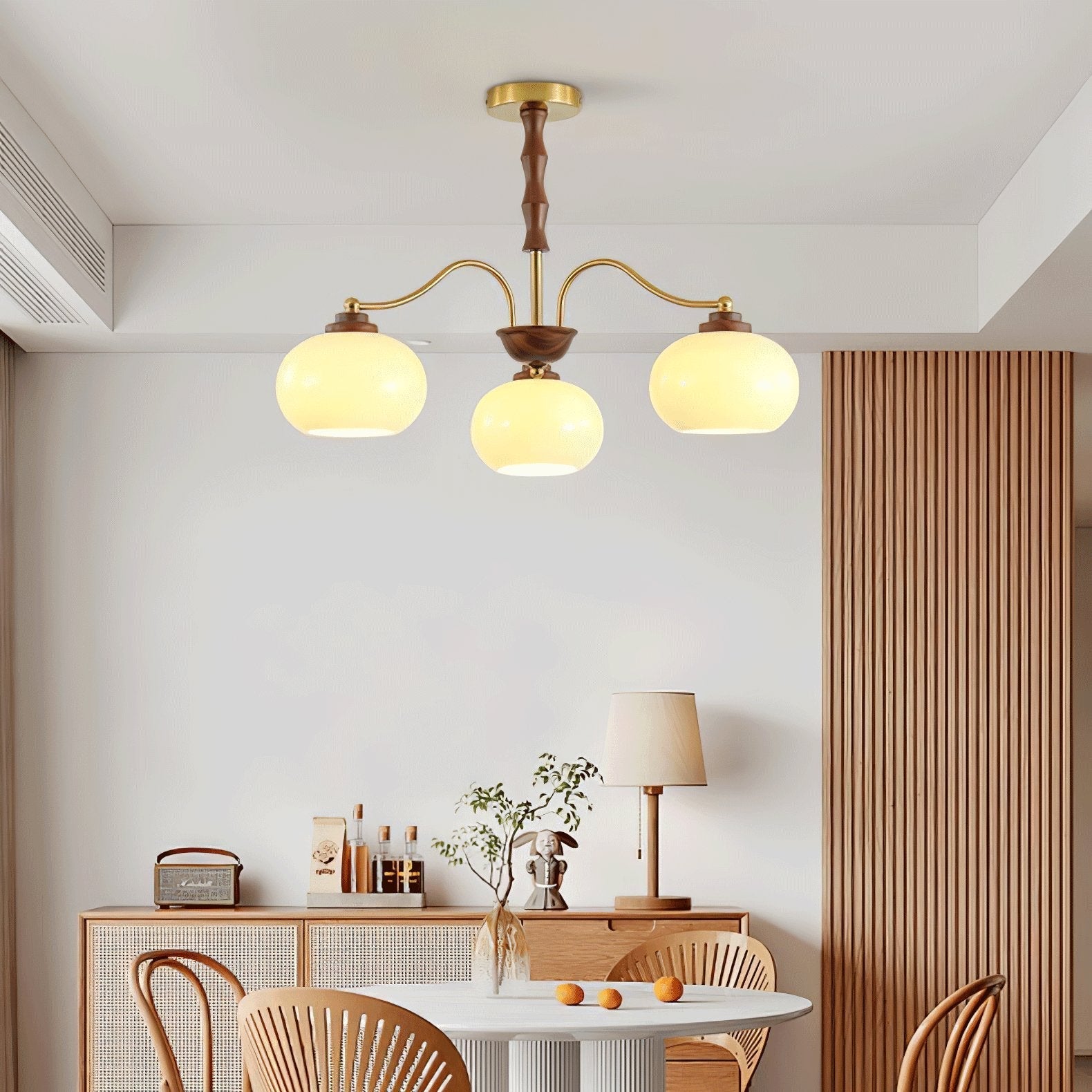 Lustra Chandelier Walnut Glass Globe-Neutral Decor