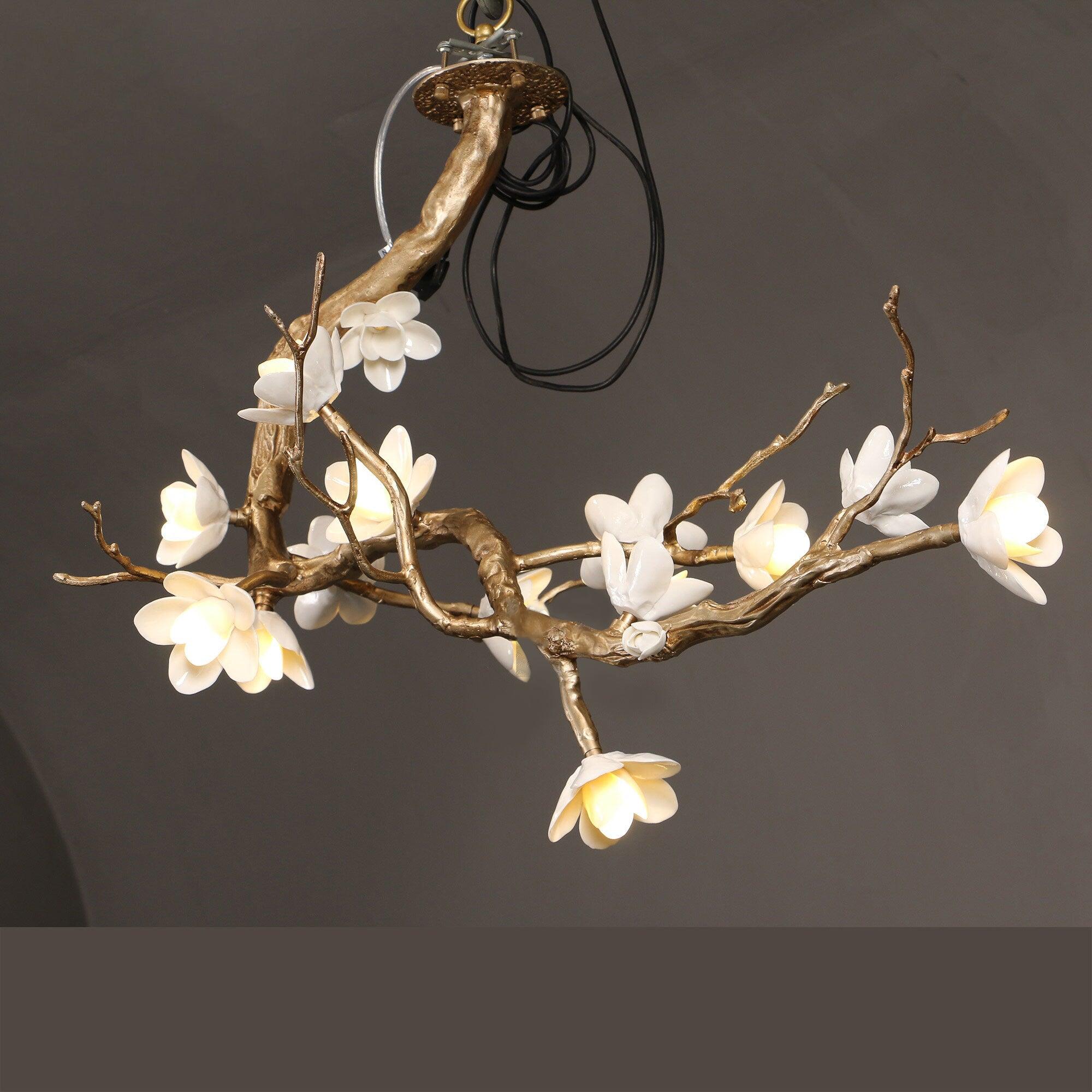 Lustra Chandelier Brass Flower Branch Natural-Neutral Decor
