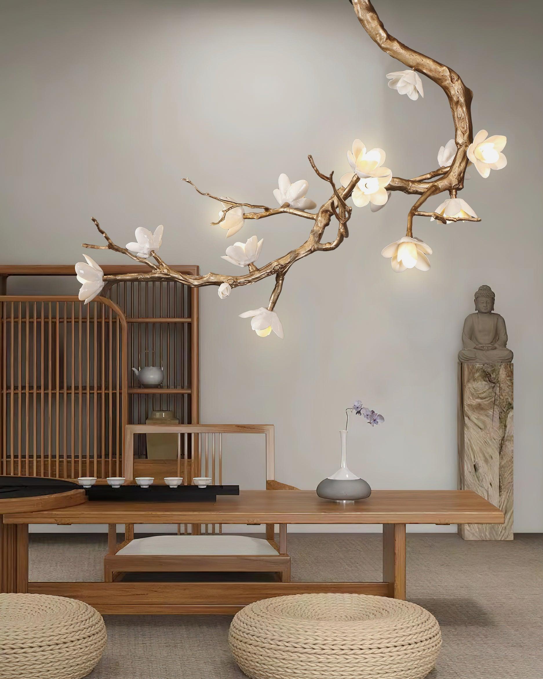 Lustra Chandelier Brass Flower Branch Natural-Neutral Decor
