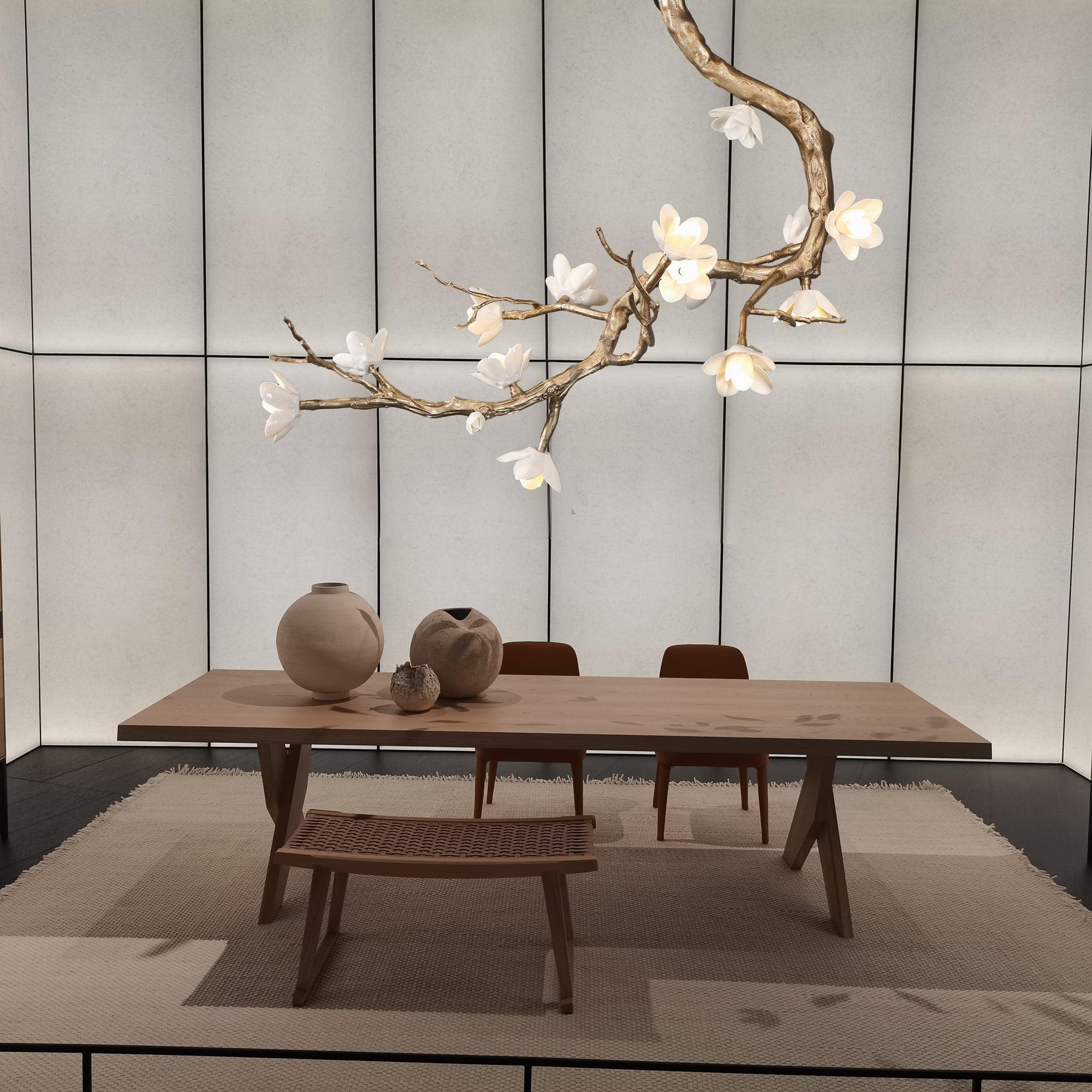 Lustra Chandelier Brass Flower Branch Natural-Neutral Decor