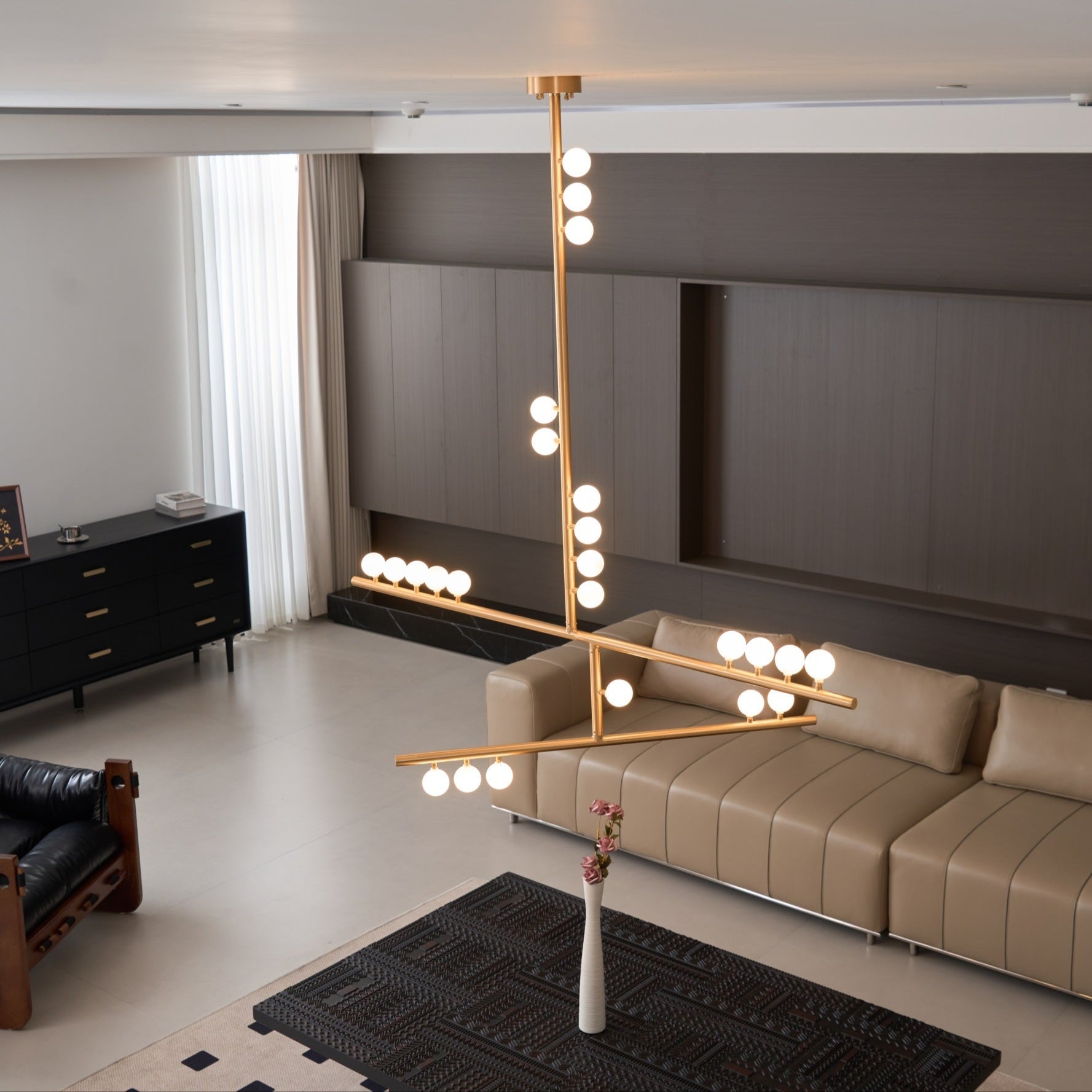 Bara Geometric Brass Linear Pendant Light Chandelier-Neutral Decor