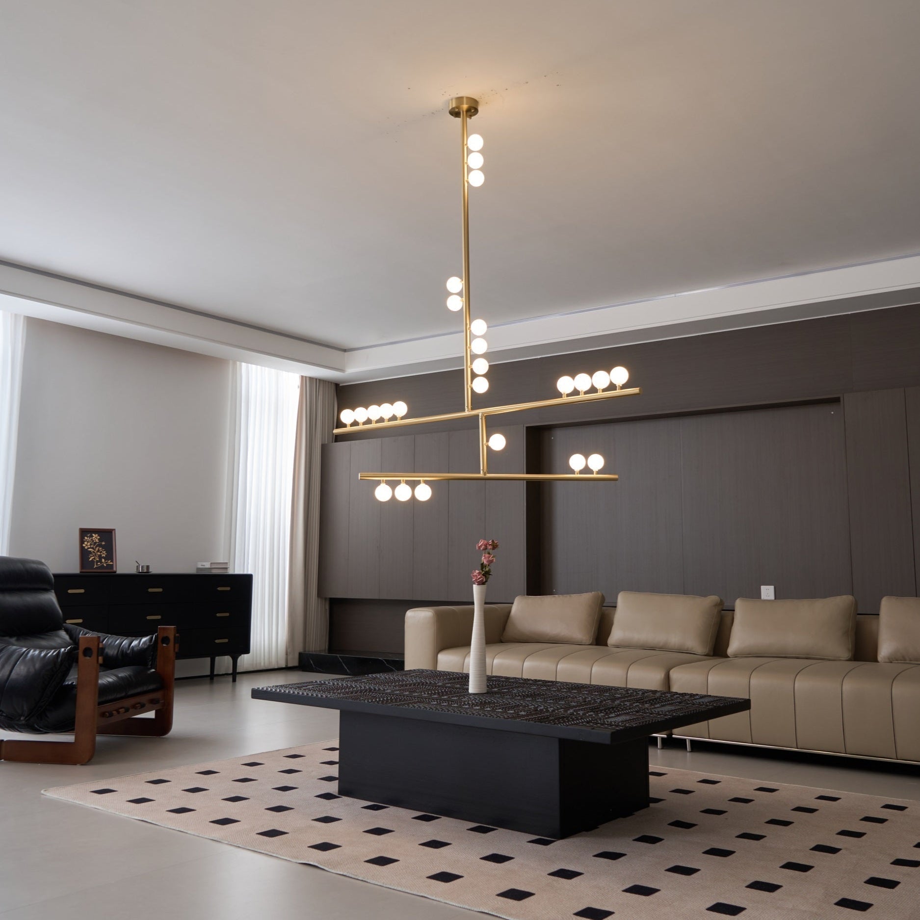 Bara Geometric Brass Linear Pendant Light Chandelier-Neutral Decor
