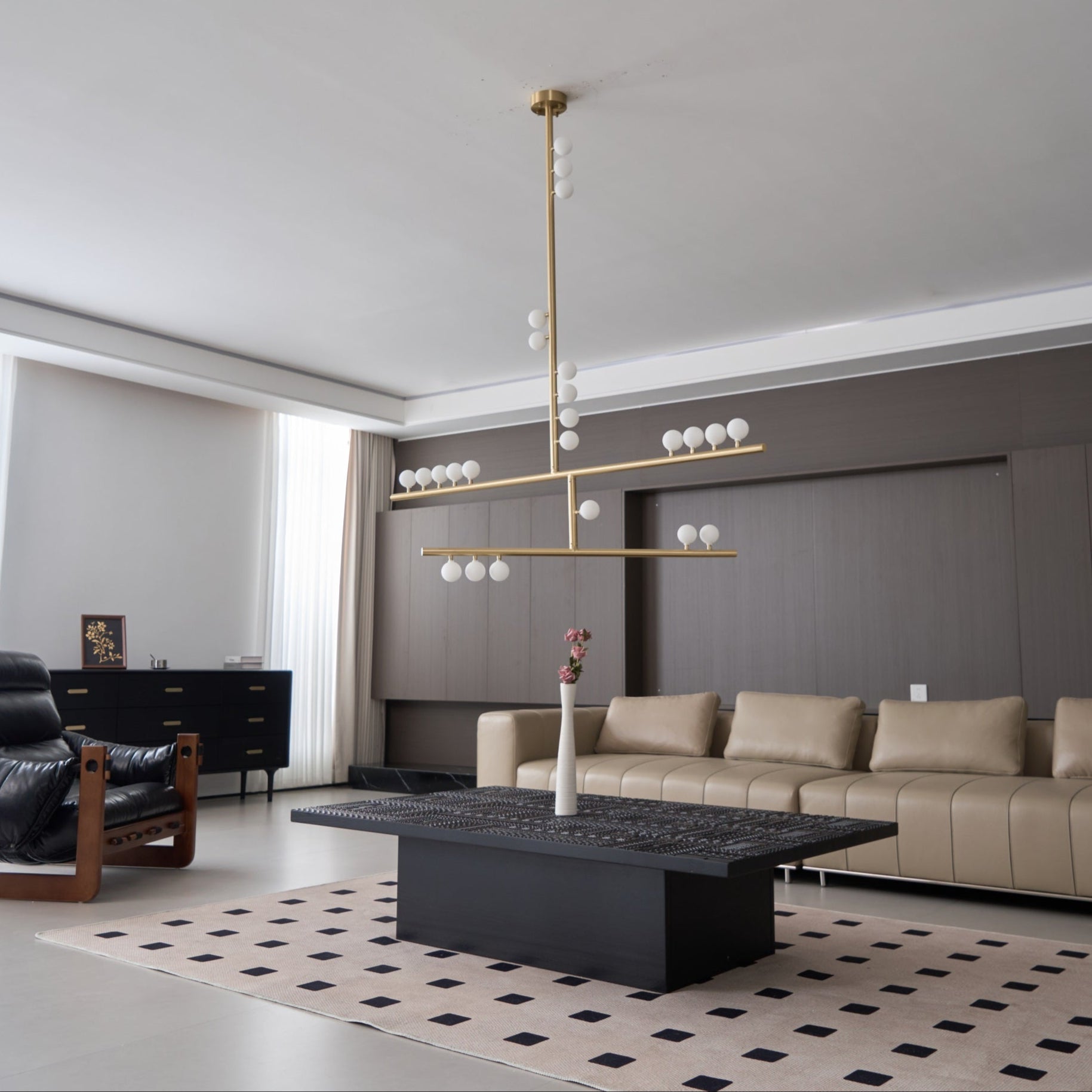 Bara Geometric Brass Linear Pendant Light Chandelier-Neutral Decor