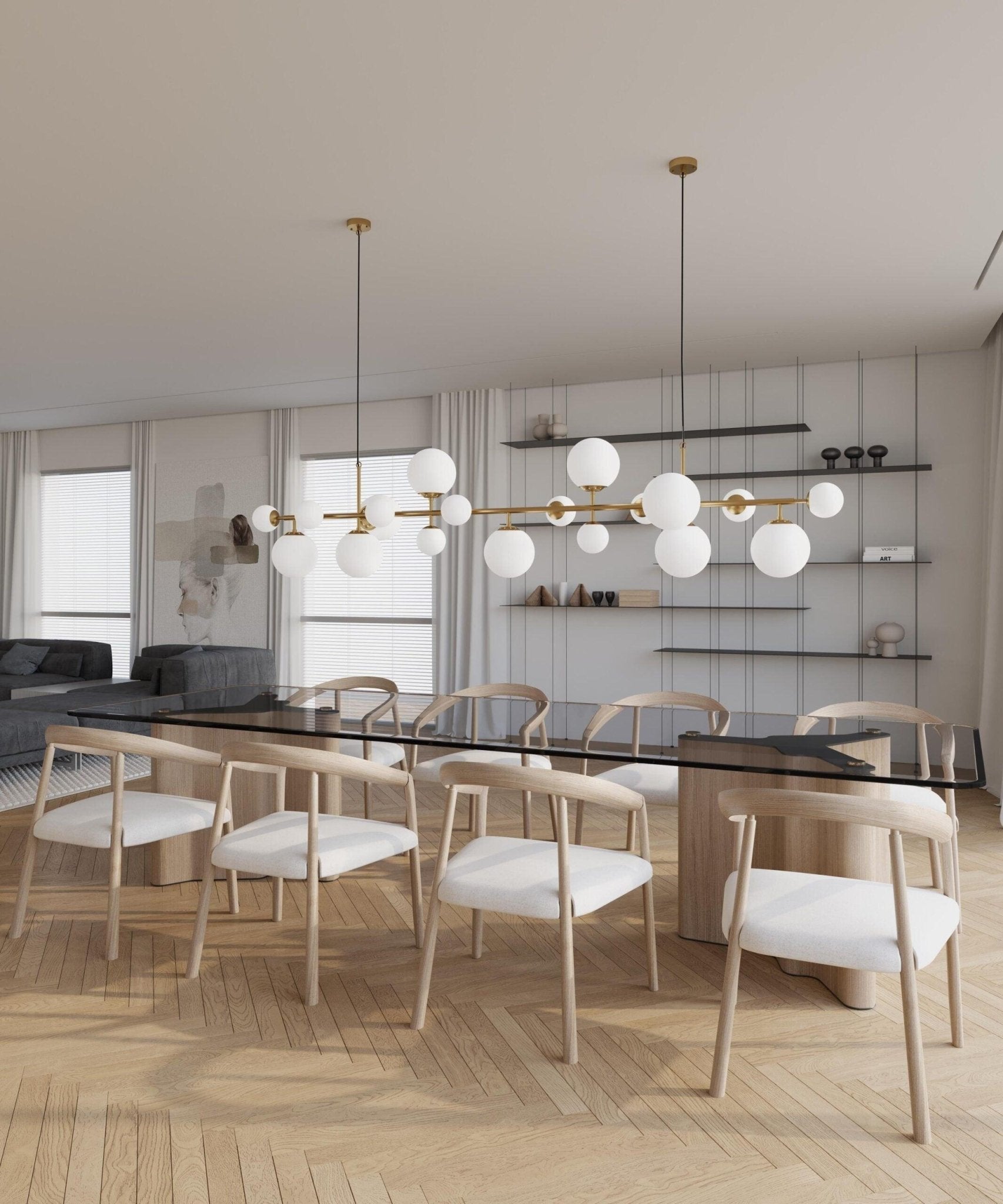 Solara Chandelier Brass Glass Globe-Neutral Decor