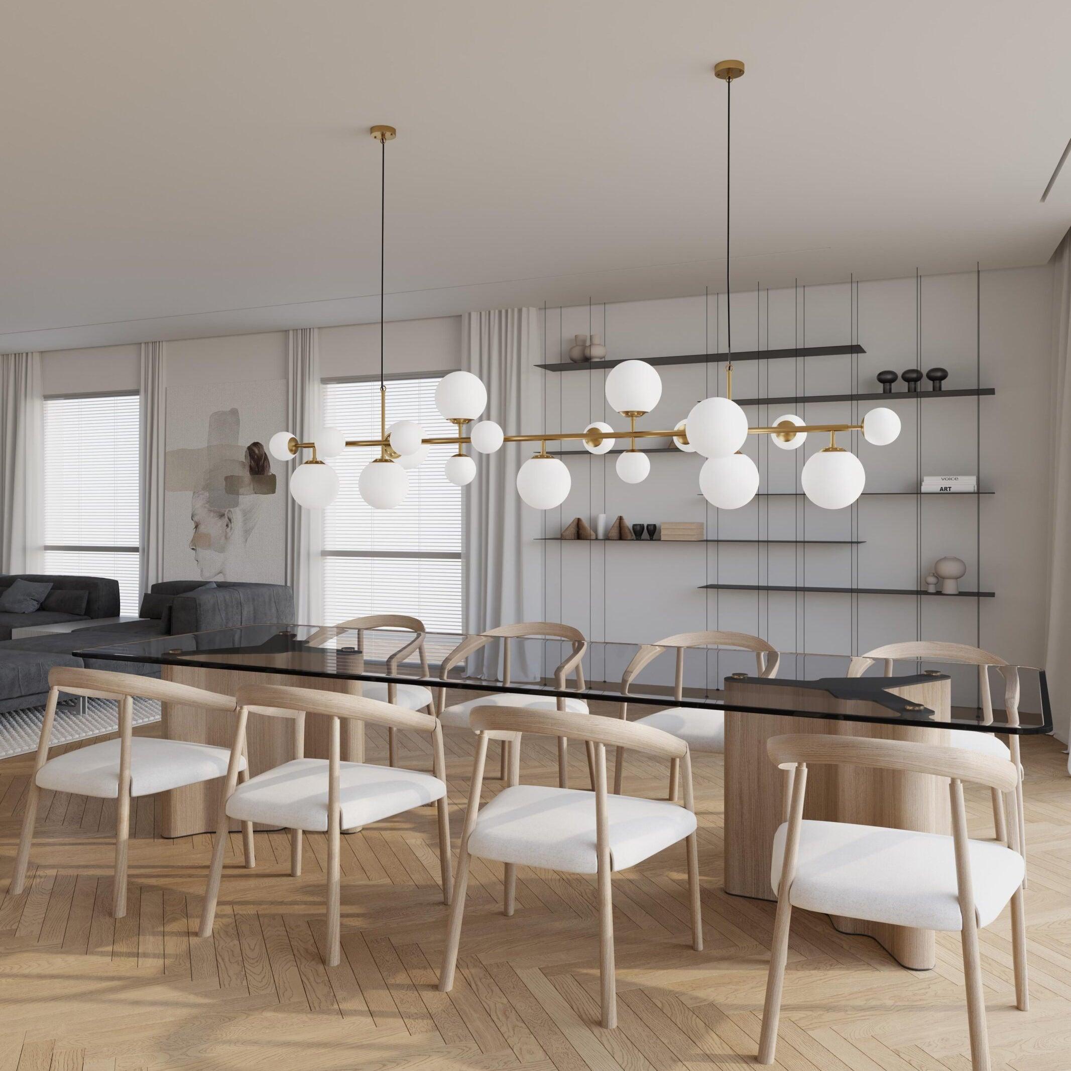 Solara Chandelier Brass Glass Globe-Neutral Decor