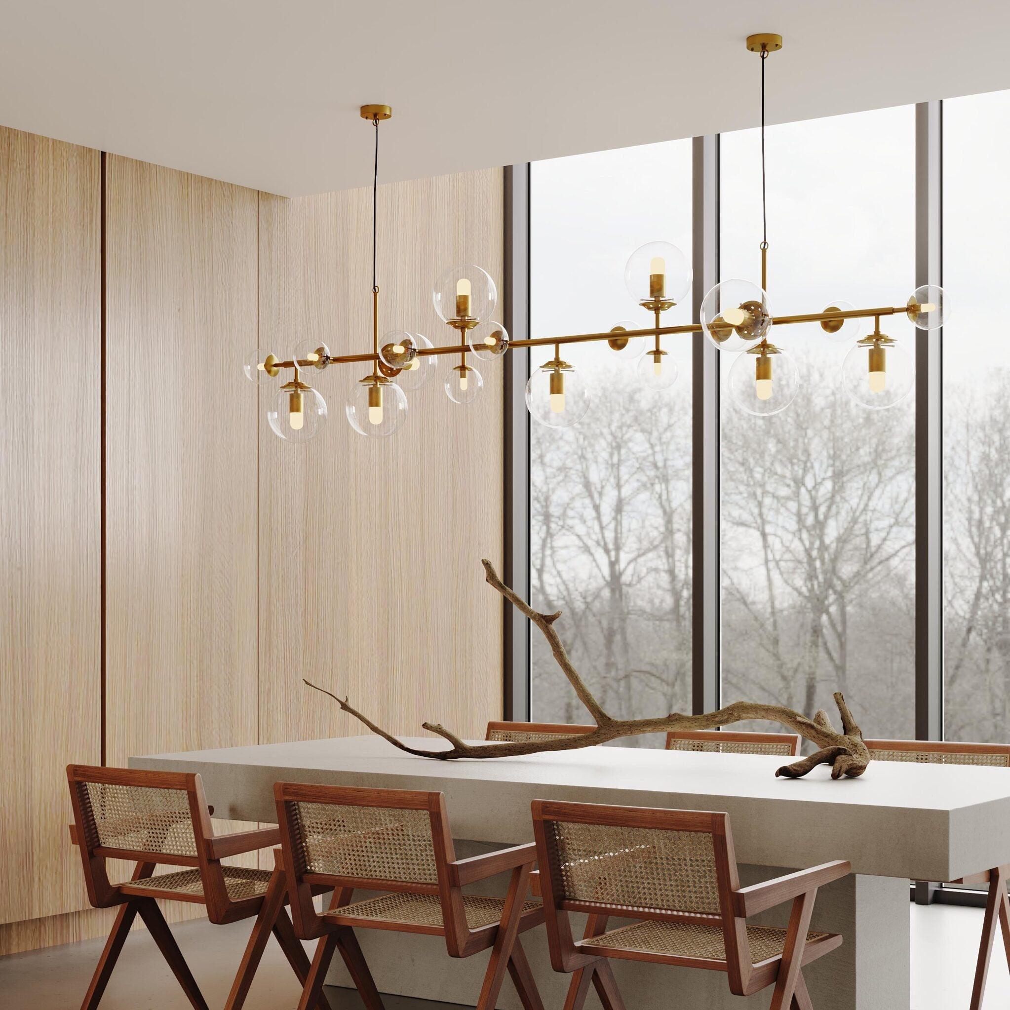 Solara Chandelier Brass Glass Globe-Neutral Decor