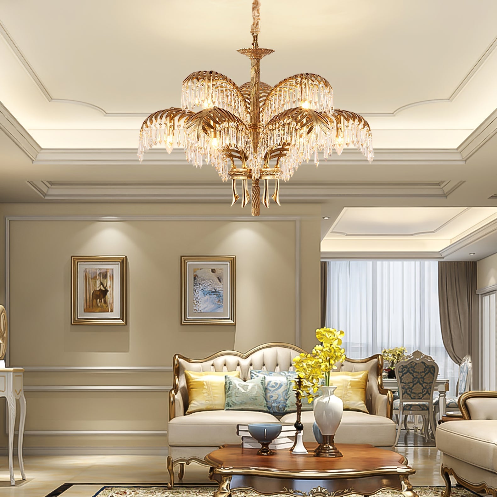 Kilwen Regal Brass Crystal Chandelier-Neutral Decor
