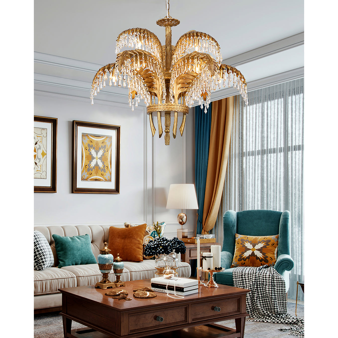 Kilwen Regal Brass Crystal Chandelier-Neutral Decor