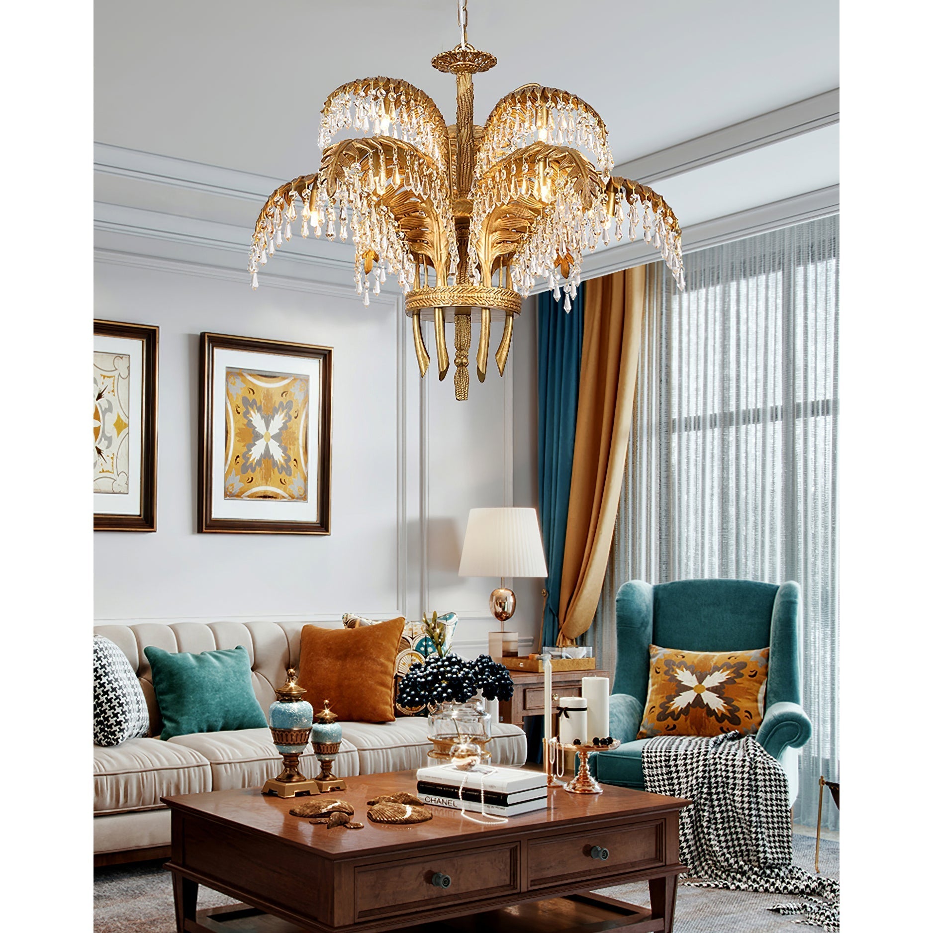 Kilwen Regal Brass Crystal Chandelier-Neutral Decor