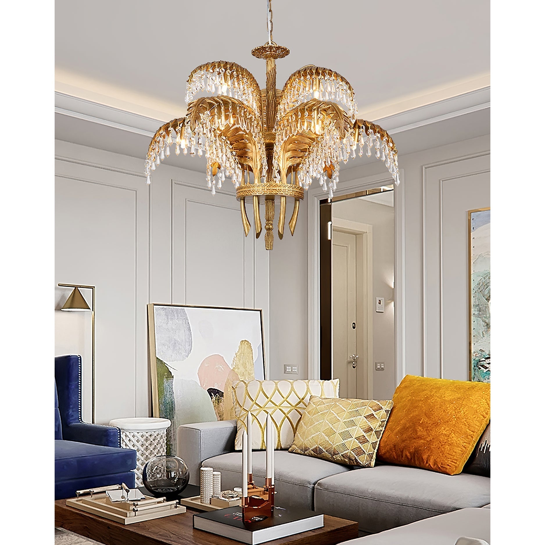 Kilwen Regal Brass Crystal Chandelier-Neutral Decor