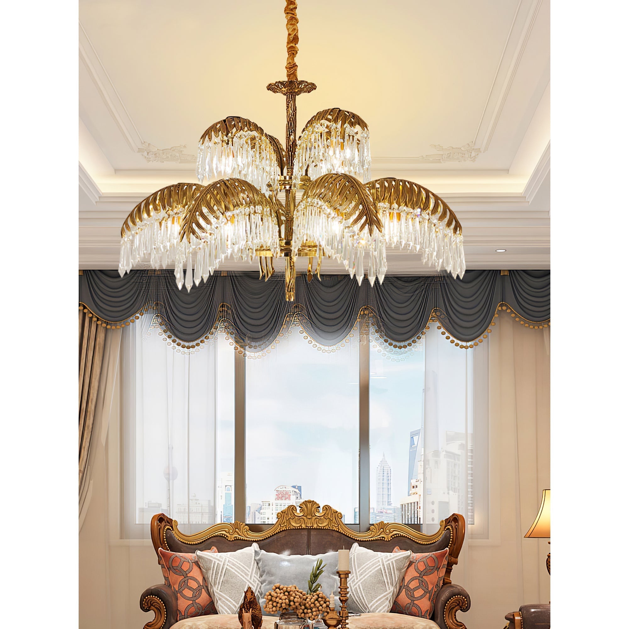 Kilwen Regal Brass Crystal Chandelier-Neutral Decor