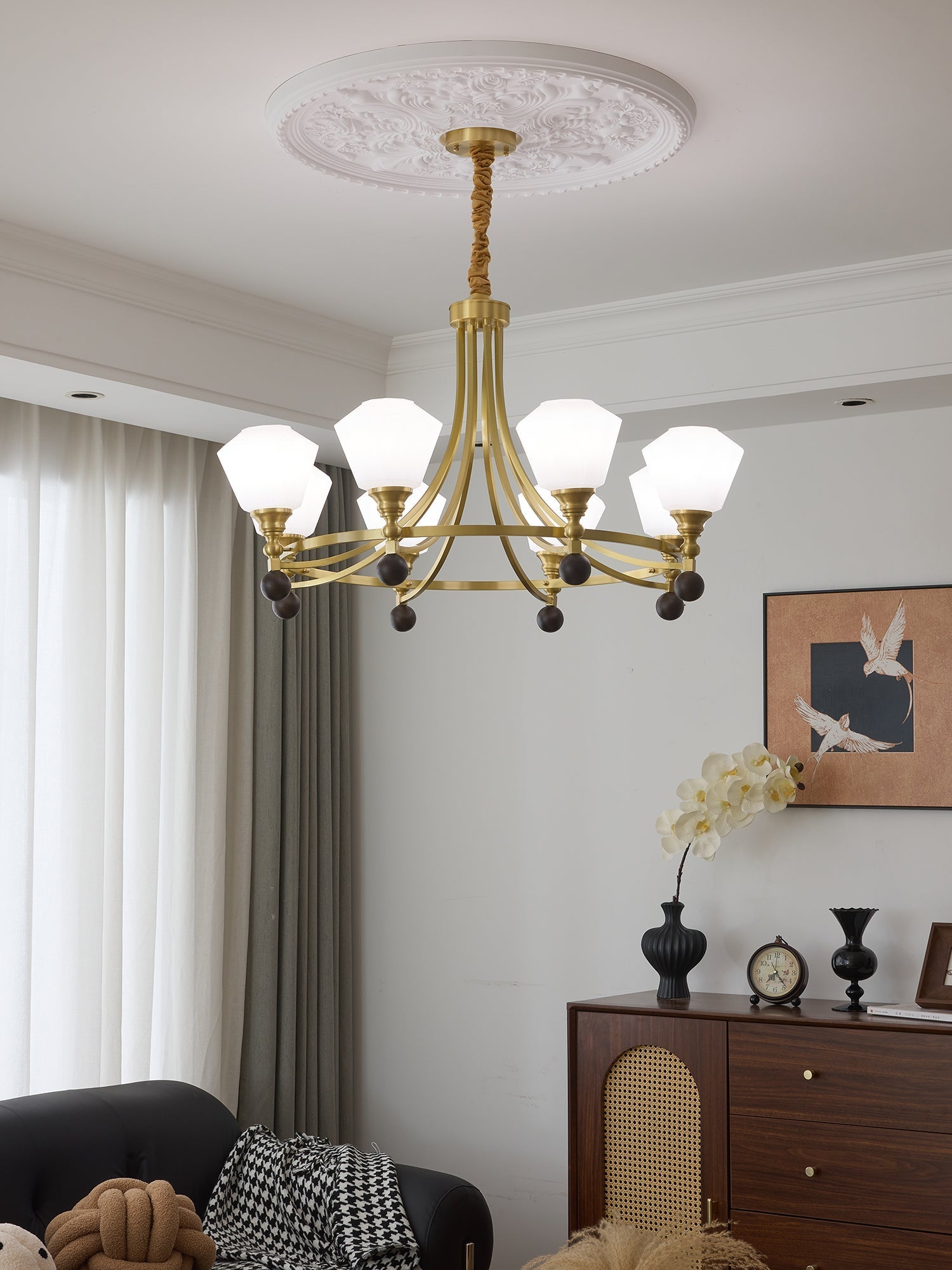 Nyraeyra Premium Nordic Art Brass Wood Chandelier-Neutral Decor