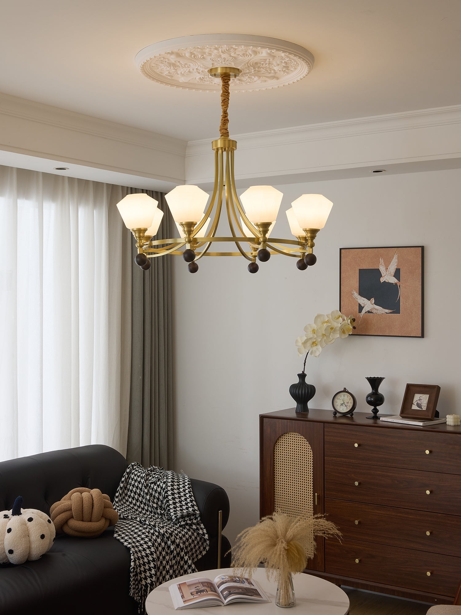 Nyraeyra Premium Nordic Art Brass Wood Chandelier-Neutral Decor