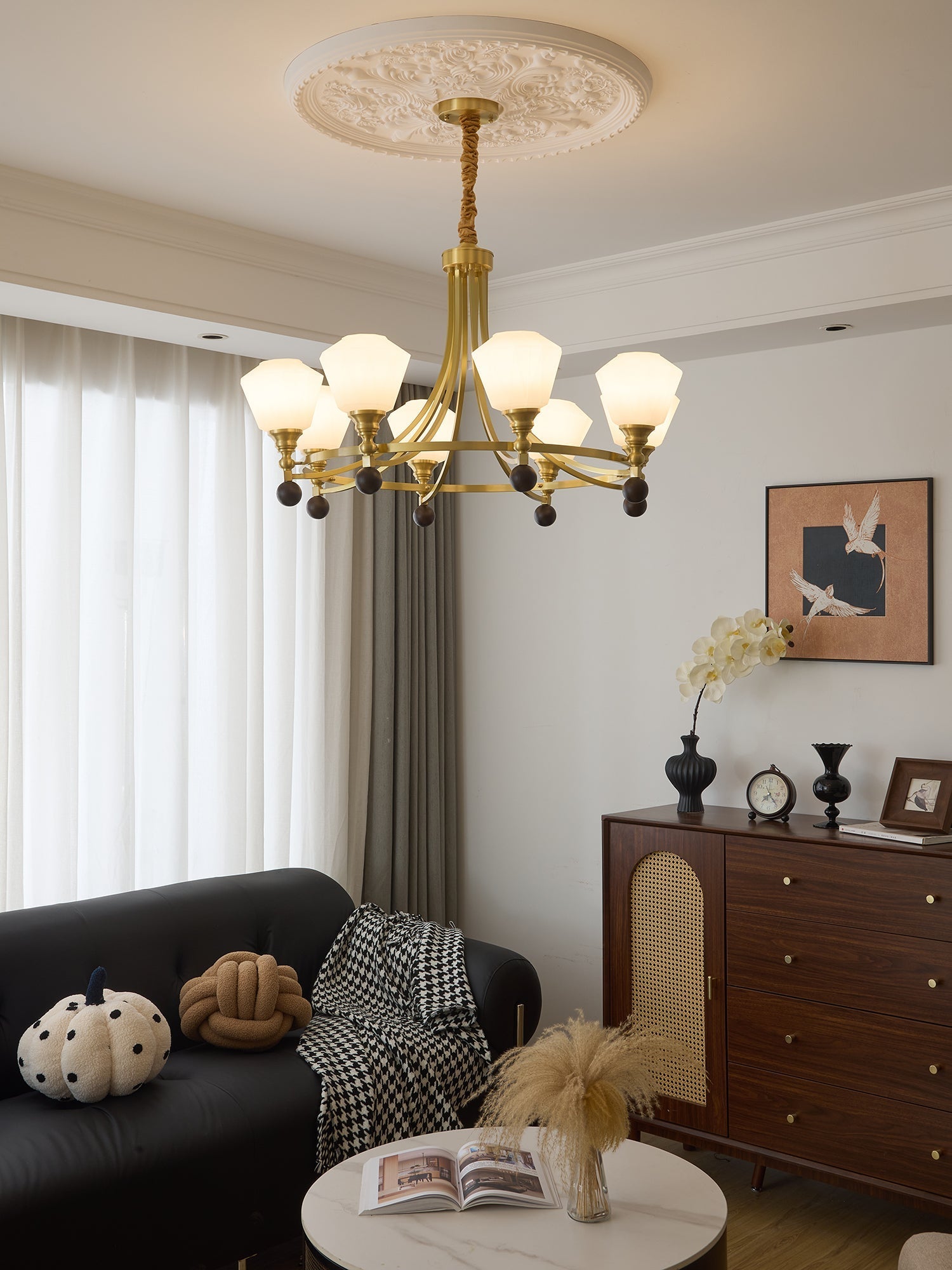 Nyraeyra Premium Nordic Art Brass Wood Chandelier-Neutral Decor