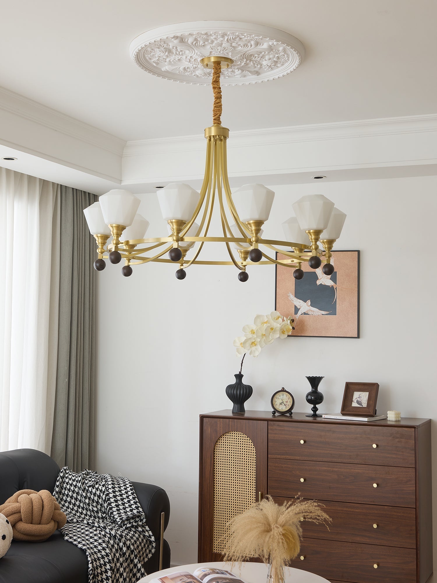 Nyraeyra Premium Nordic Art Brass Wood Chandelier-Neutral Decor