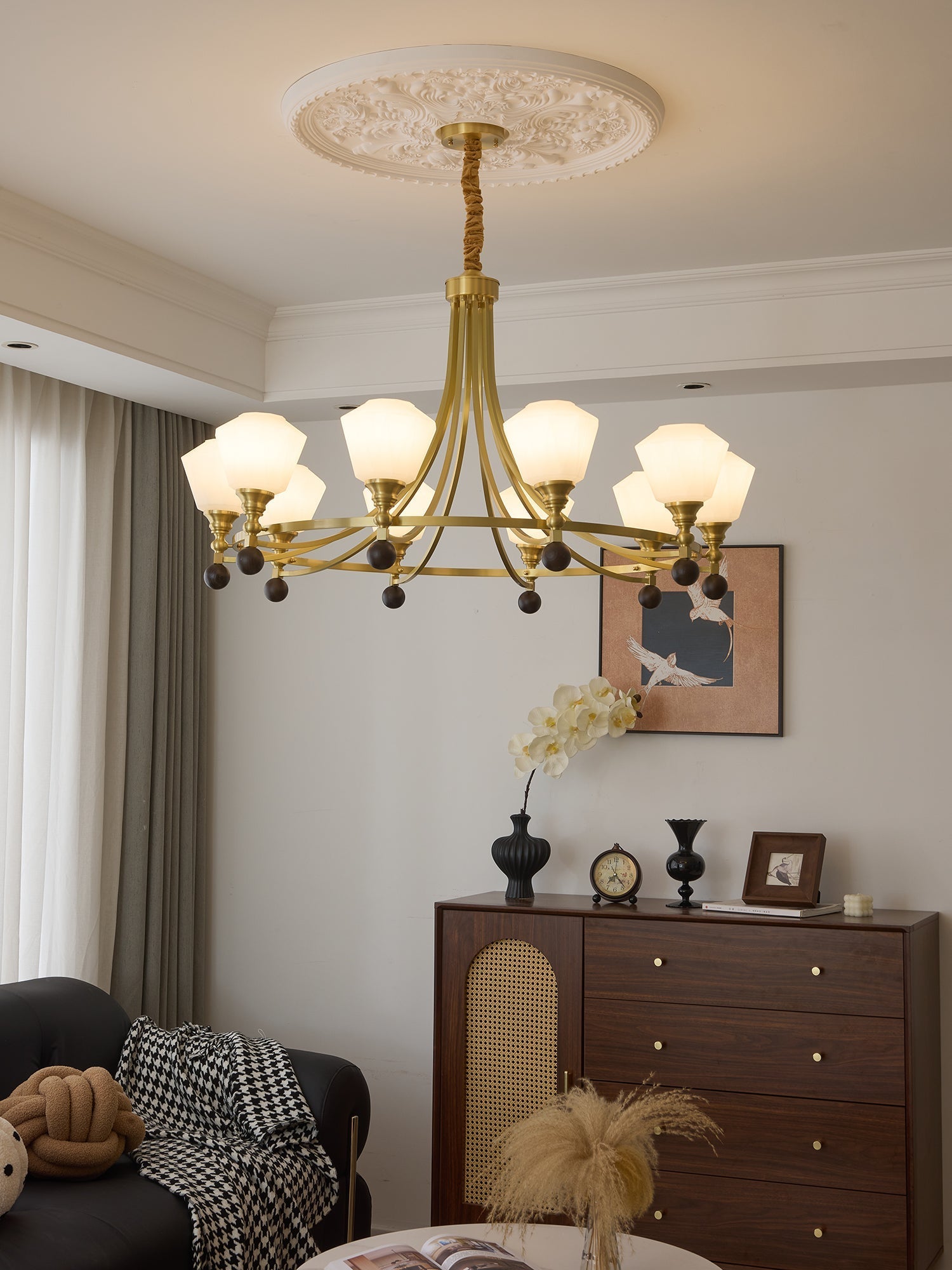 Nyraeyra Premium Nordic Art Brass Wood Chandelier-Neutral Decor