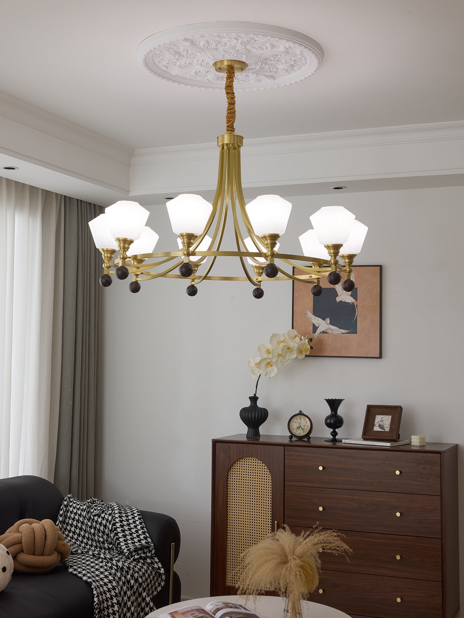Nyraeyra Premium Nordic Art Brass Wood Chandelier-Neutral Decor