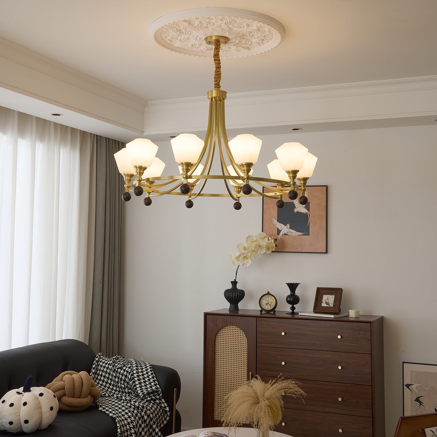 Nyraeyra Premium Nordic Art Brass Wood Chandelier-Neutral Decor