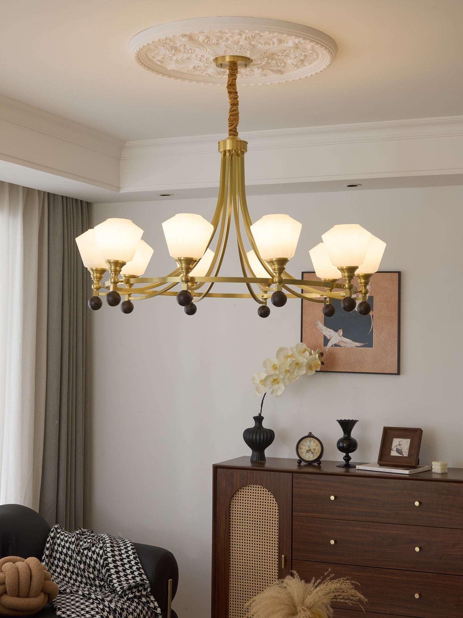 Nyraeyra Premium Nordic Art Brass Wood Chandelier-Neutral Decor