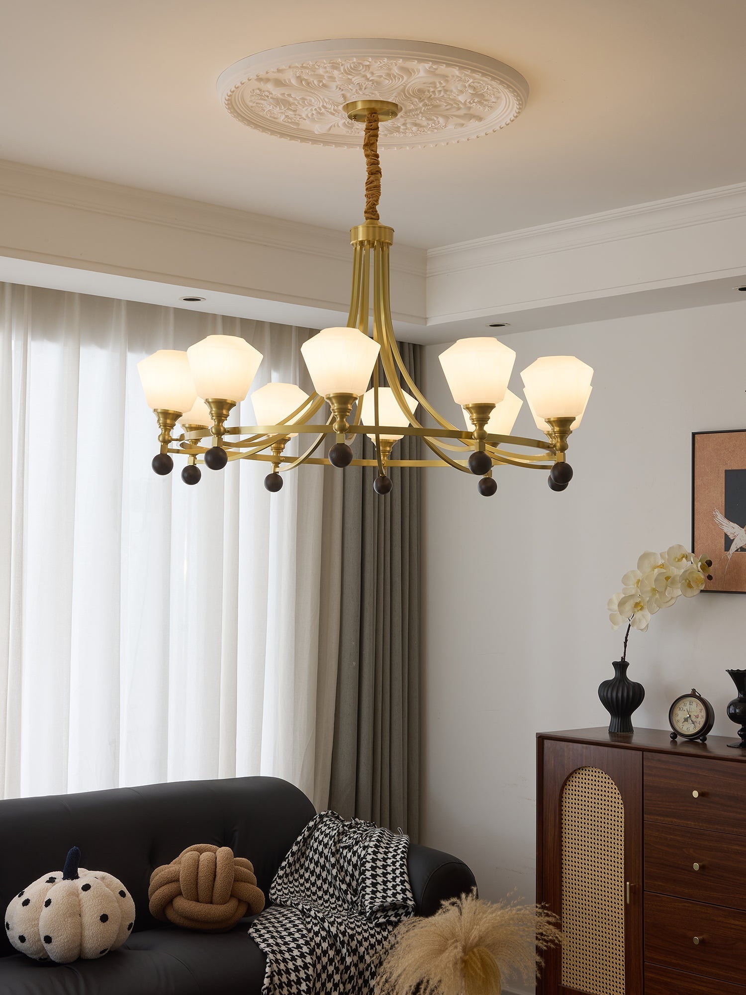 Nyraeyra Premium Nordic Art Brass Wood Chandelier-Neutral Decor
