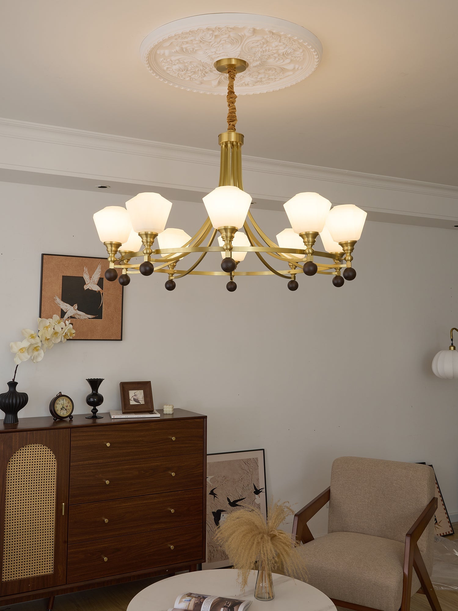 Nyraeyra Premium Nordic Art Brass Wood Chandelier-Neutral Decor