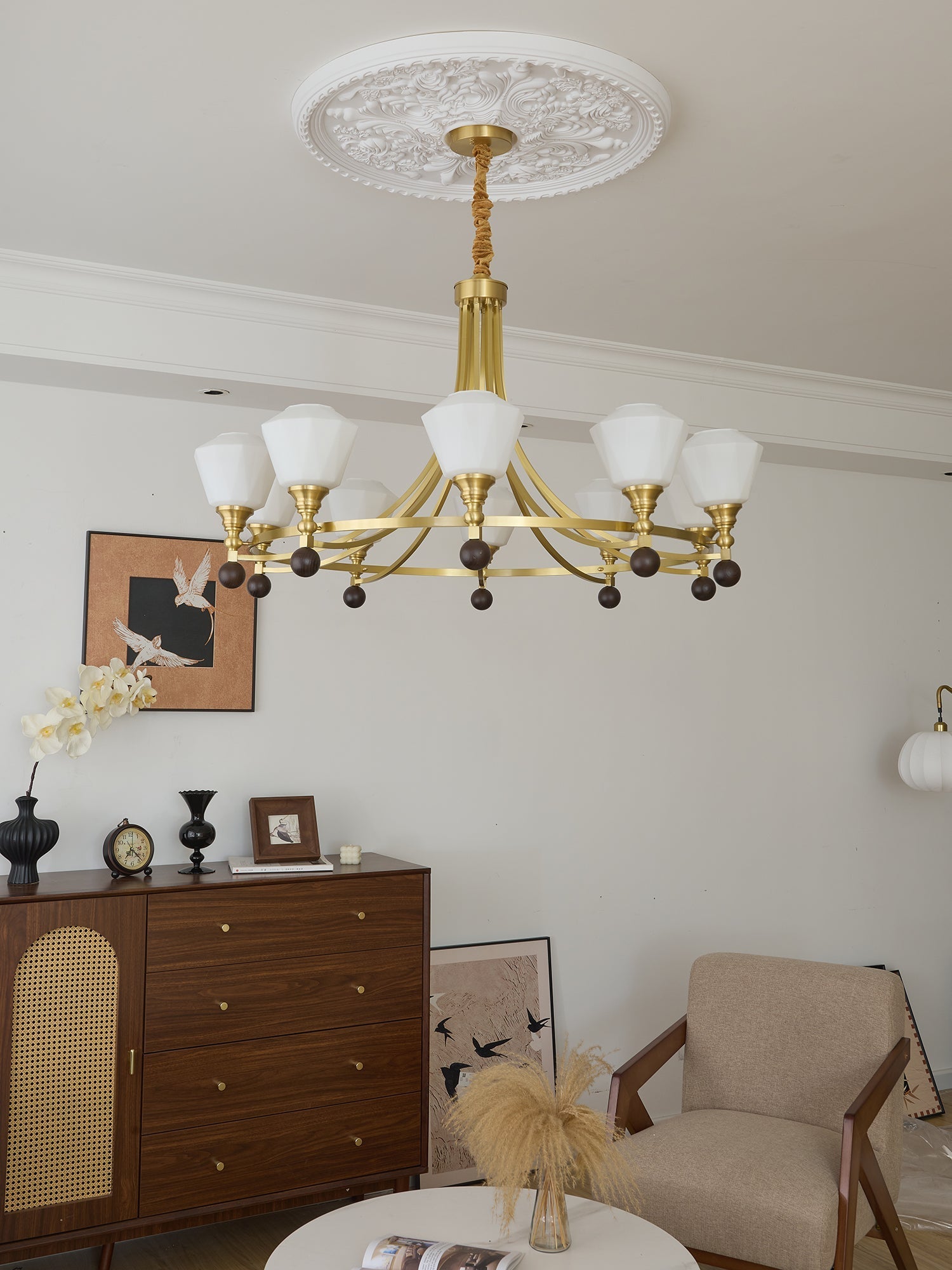 Nyraeyra Premium Nordic Art Brass Wood Chandelier-Neutral Decor