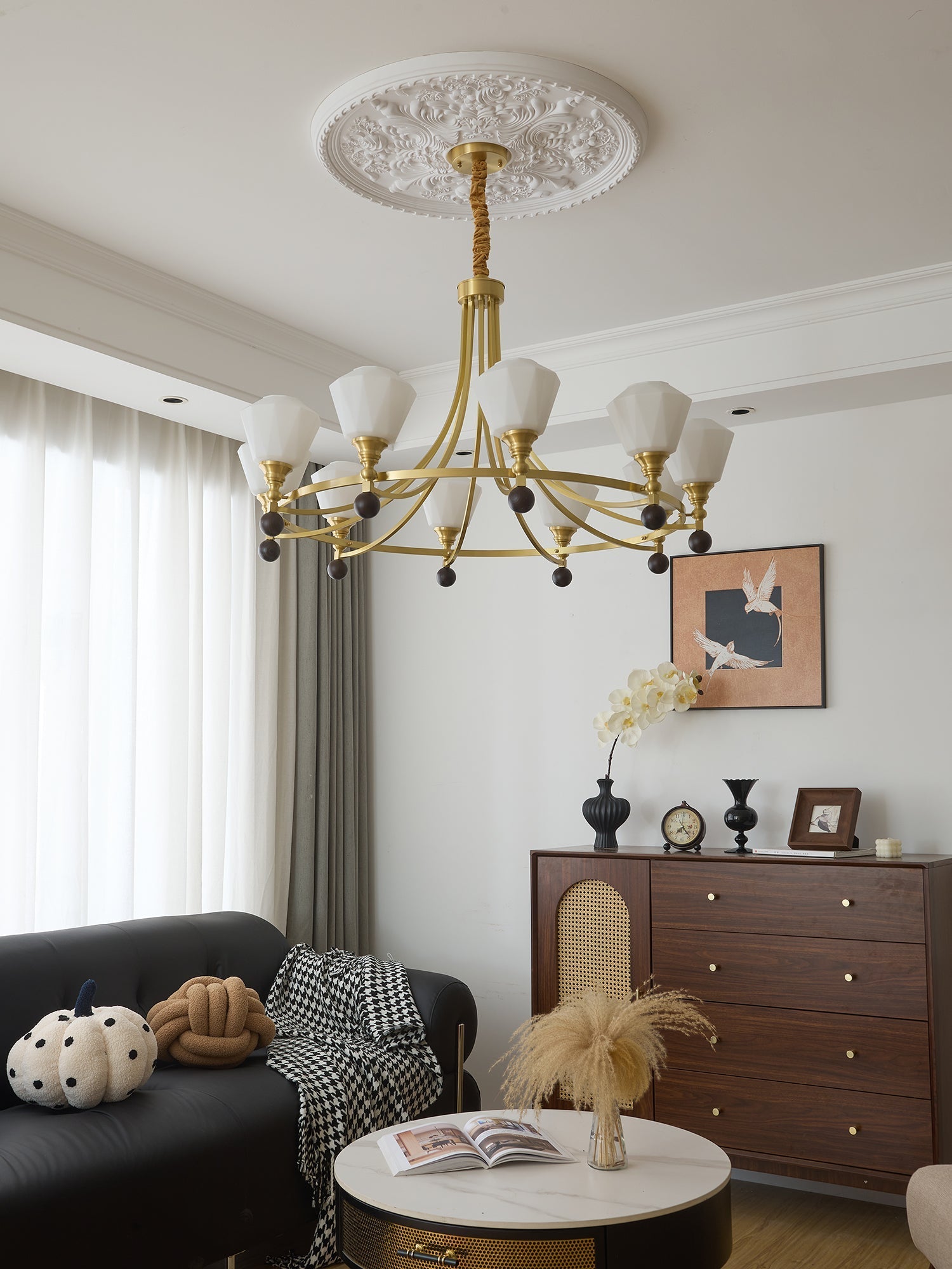 Nyraeyra Premium Nordic Art Brass Wood Chandelier-Neutral Decor