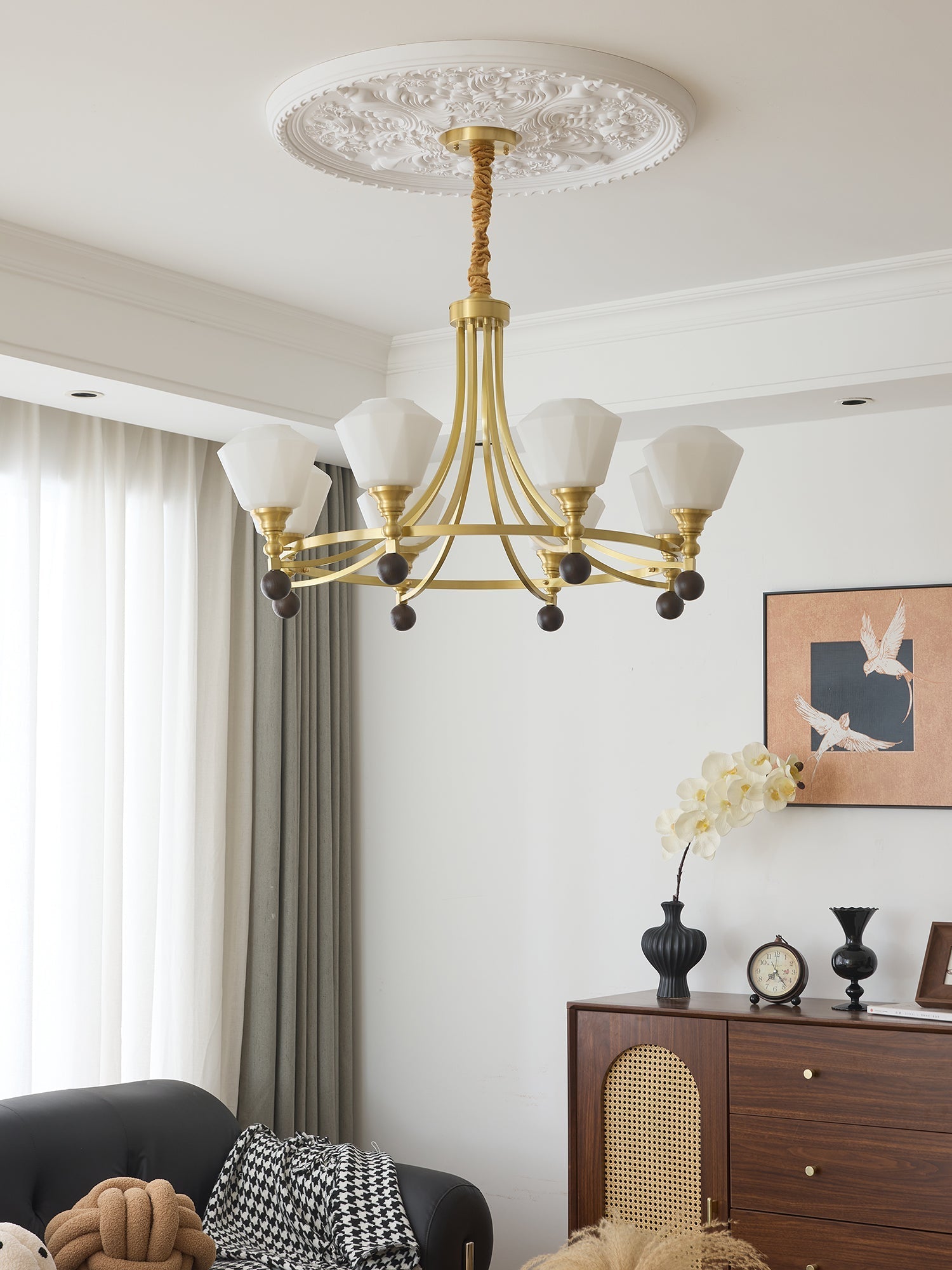Nyraeyra Premium Nordic Art Brass Wood Chandelier-Neutral Decor