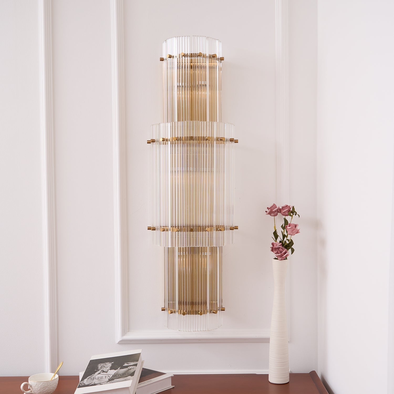 Aurora Wall Light Layered Glass Rods Copper Modern Vertical-Neutral Decor