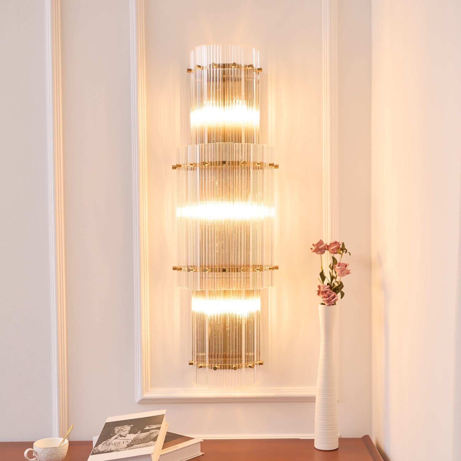 Aurora Wall Light Layered Glass Rods Copper Modern Vertical-Neutral Decor