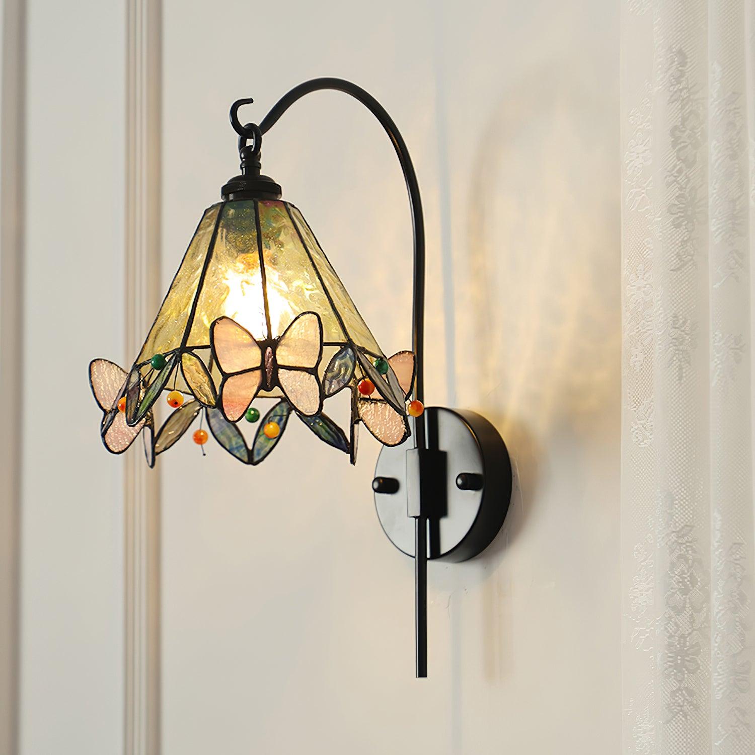 Tiffany Wall Lamp  Glass Butterfly Art
