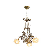 Briar Rose Chandelier with brass vines and glass rose shades.