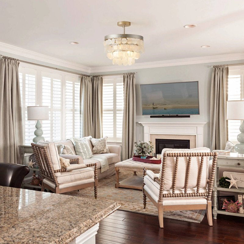 The Brielle Ceiling Lamp illuminated, casting a warm glow.