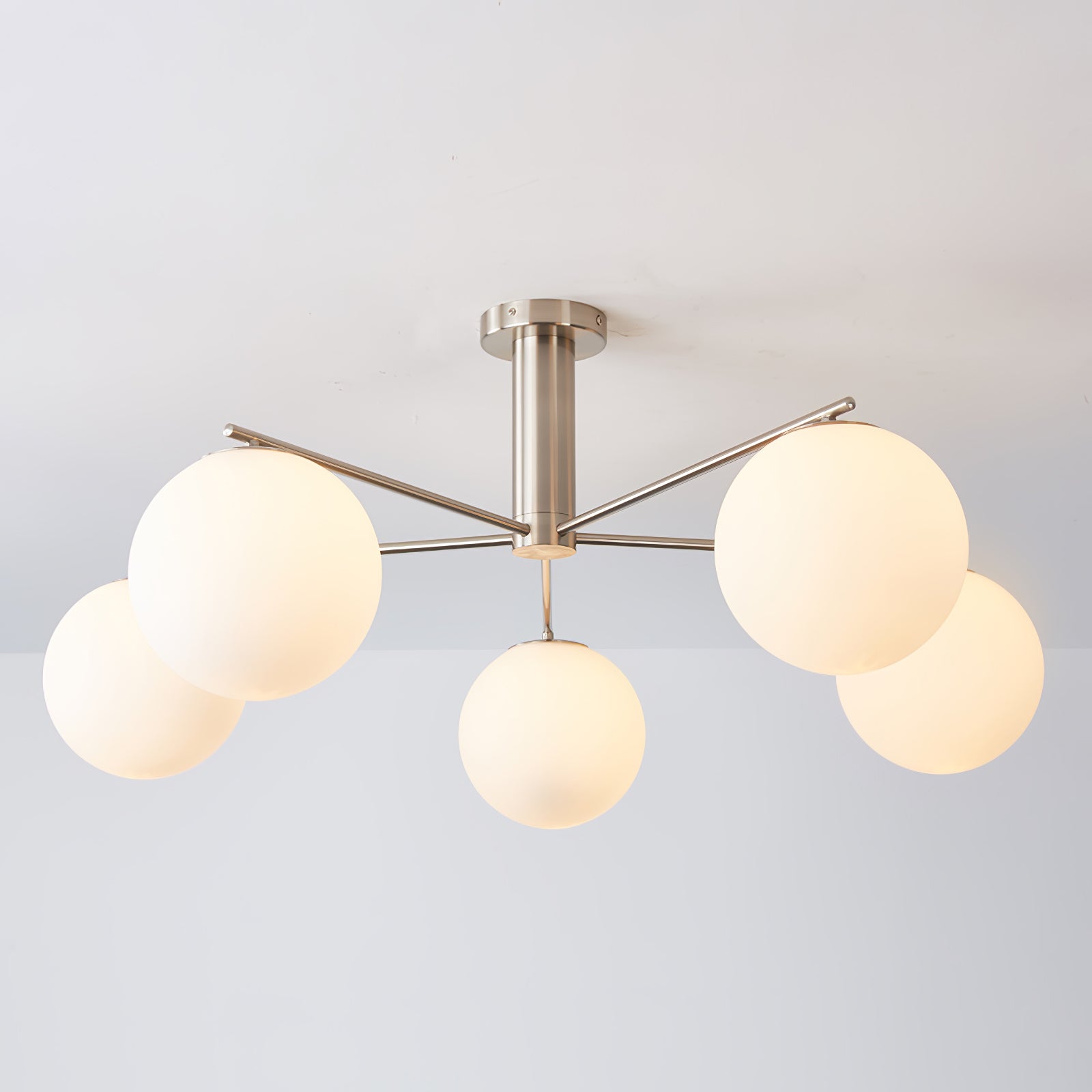 Silva Modern LED Metal Multi Glass Globe White Lampshade Bedroom Living Room Pendant Light, Gold/Nickel - Neutral Decor