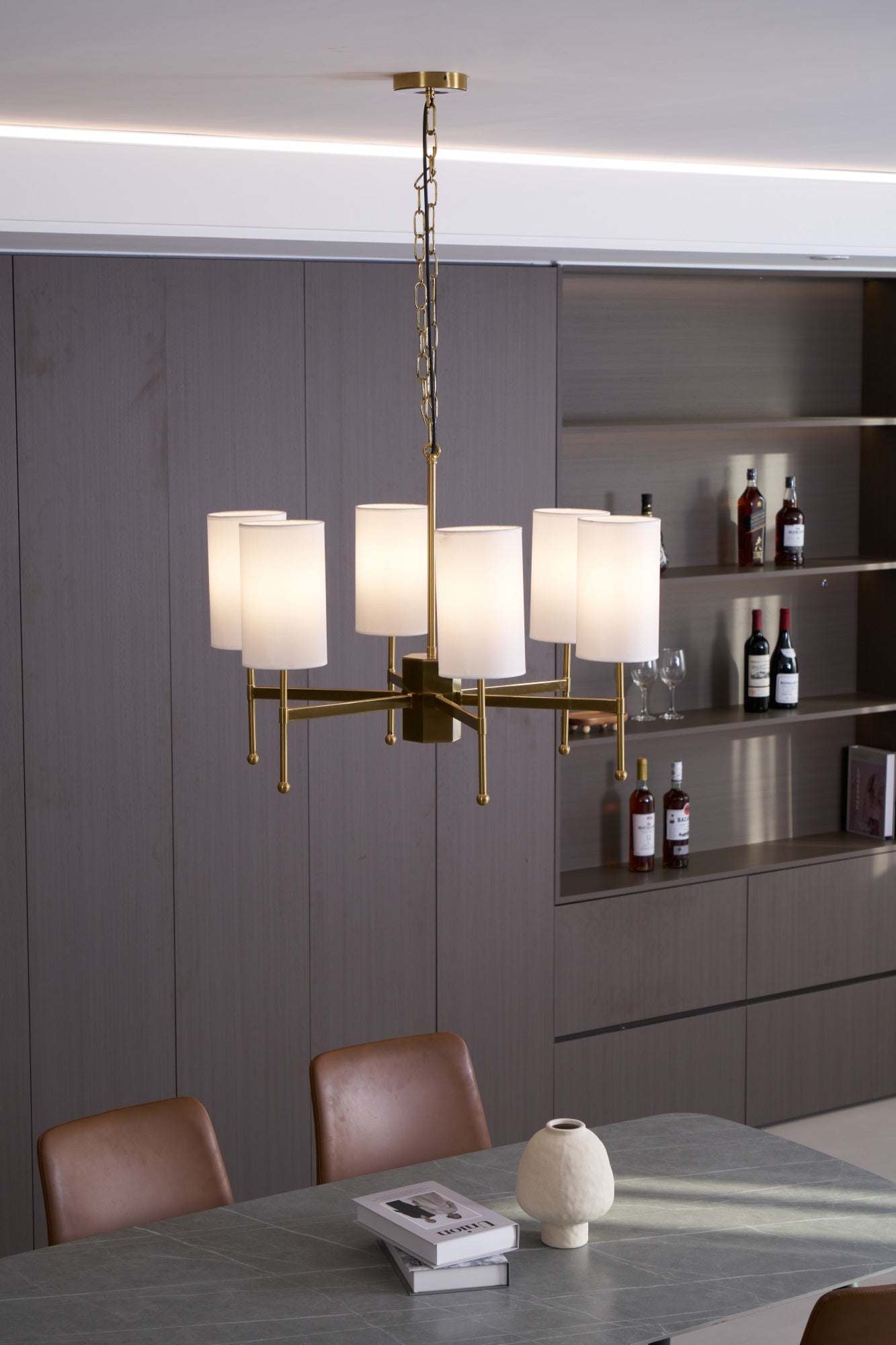 Ulcarisra Traditional Vintage Brass Fabric Chandelier-Neutral Decor