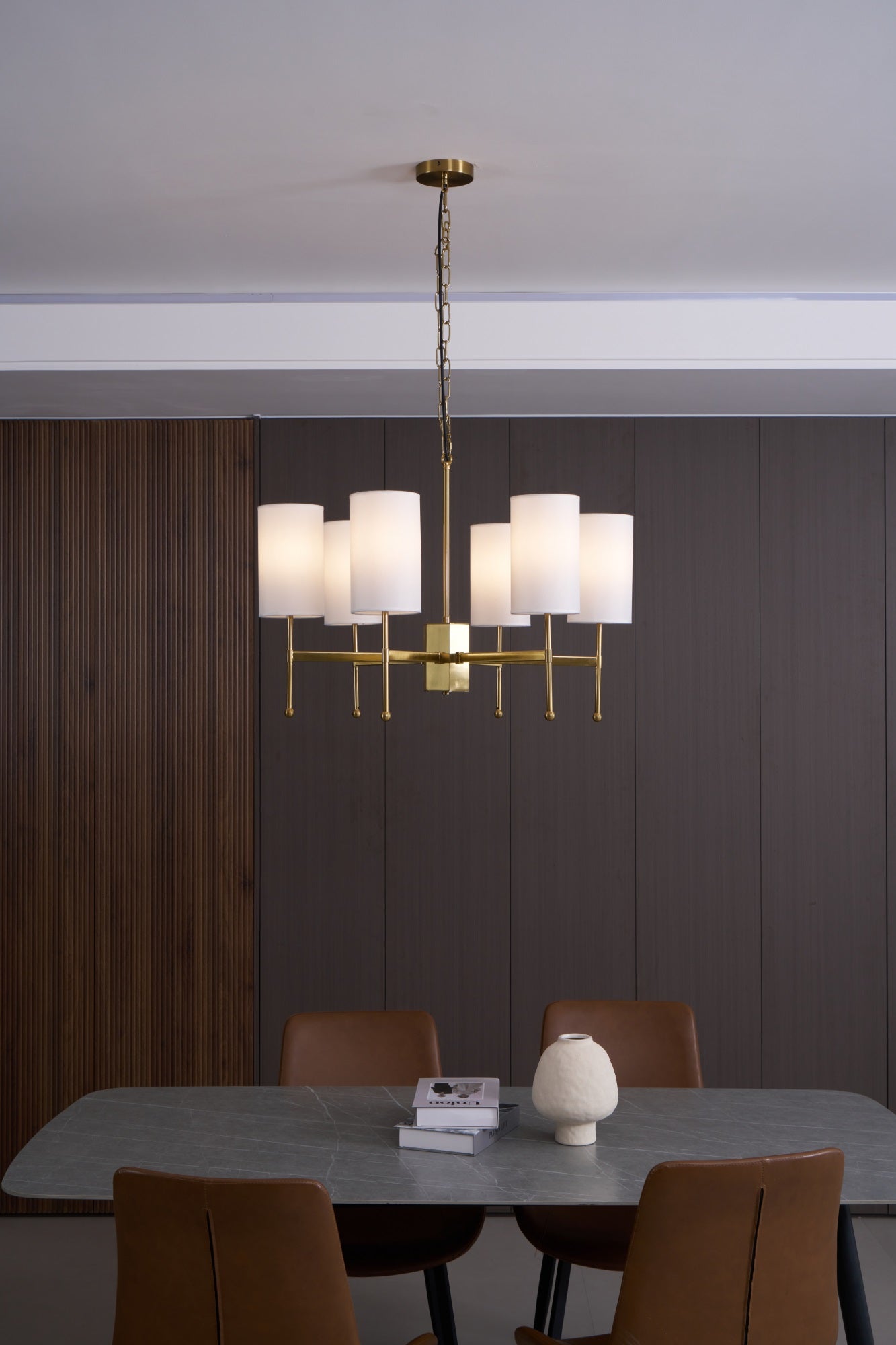 Ulcarisra Traditional Vintage Brass Fabric Chandelier-Neutral Decor