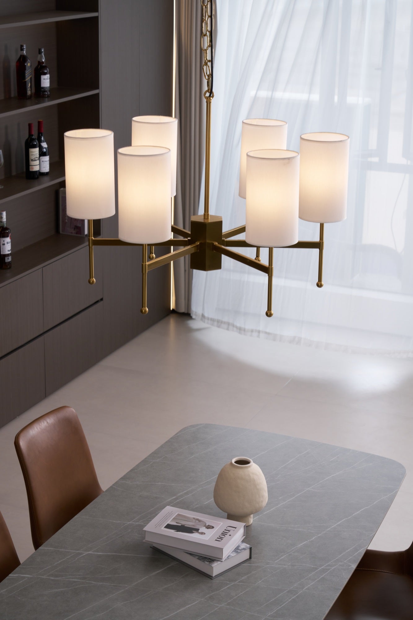Ulcarisra Traditional Vintage Brass Fabric Chandelier-Neutral Decor